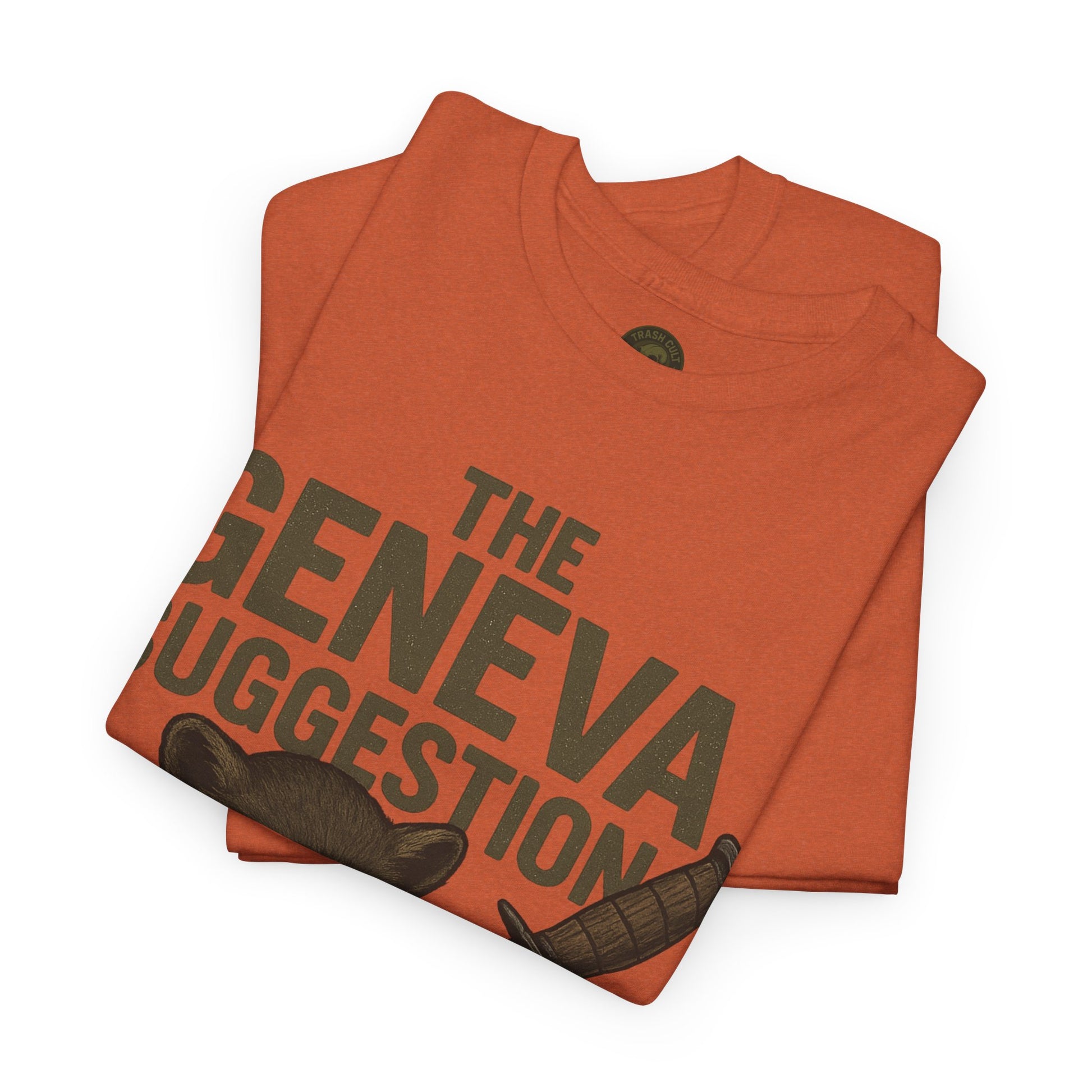 The Geneva Suggestion T-Shirt – Tactical Raccoon Dark Humor Tee | Trash Cult Supply Co. | Gildan 5000