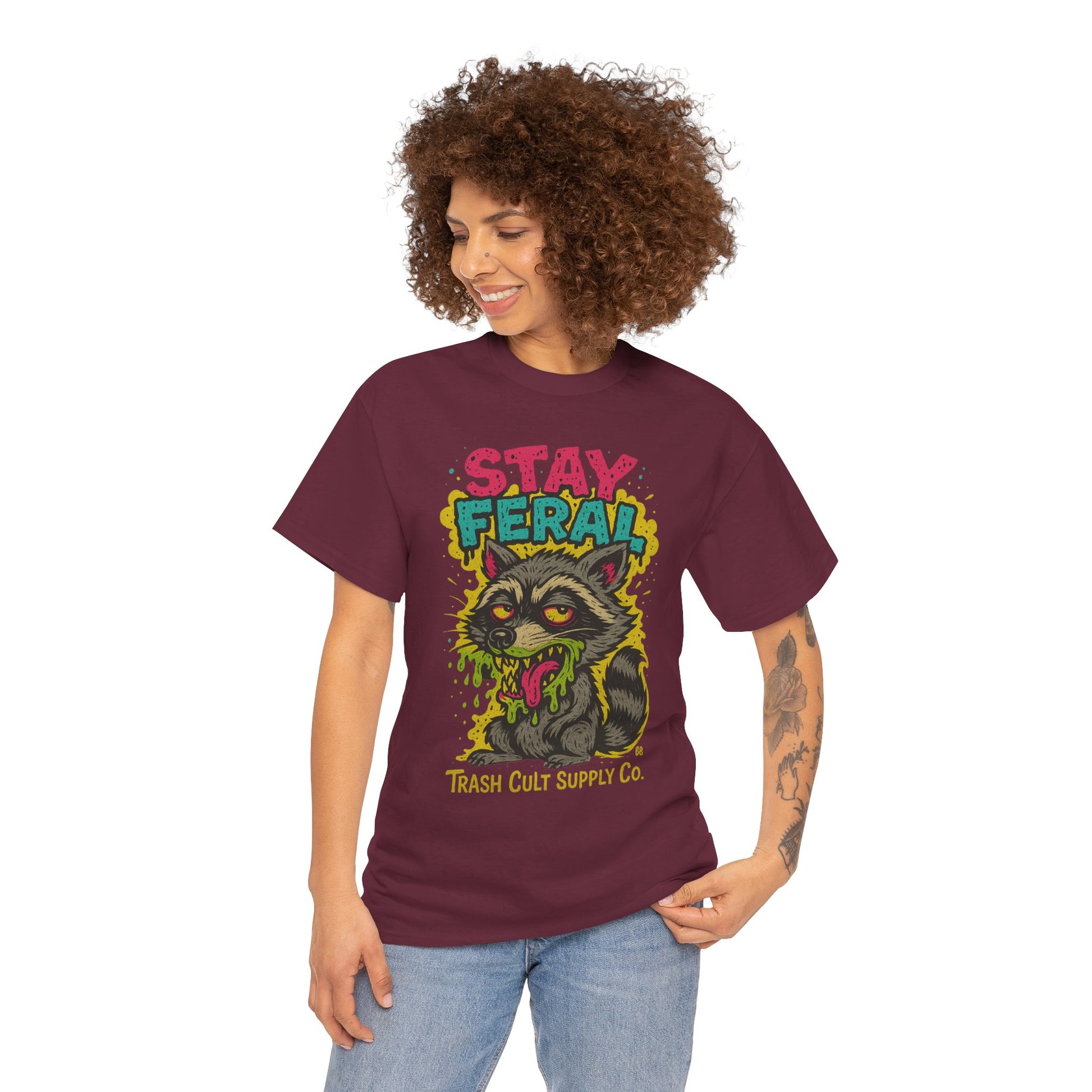 Stay Feral Raccoon Lowbrow Tee – Trash Cult Supply Co. | Gildan 5000