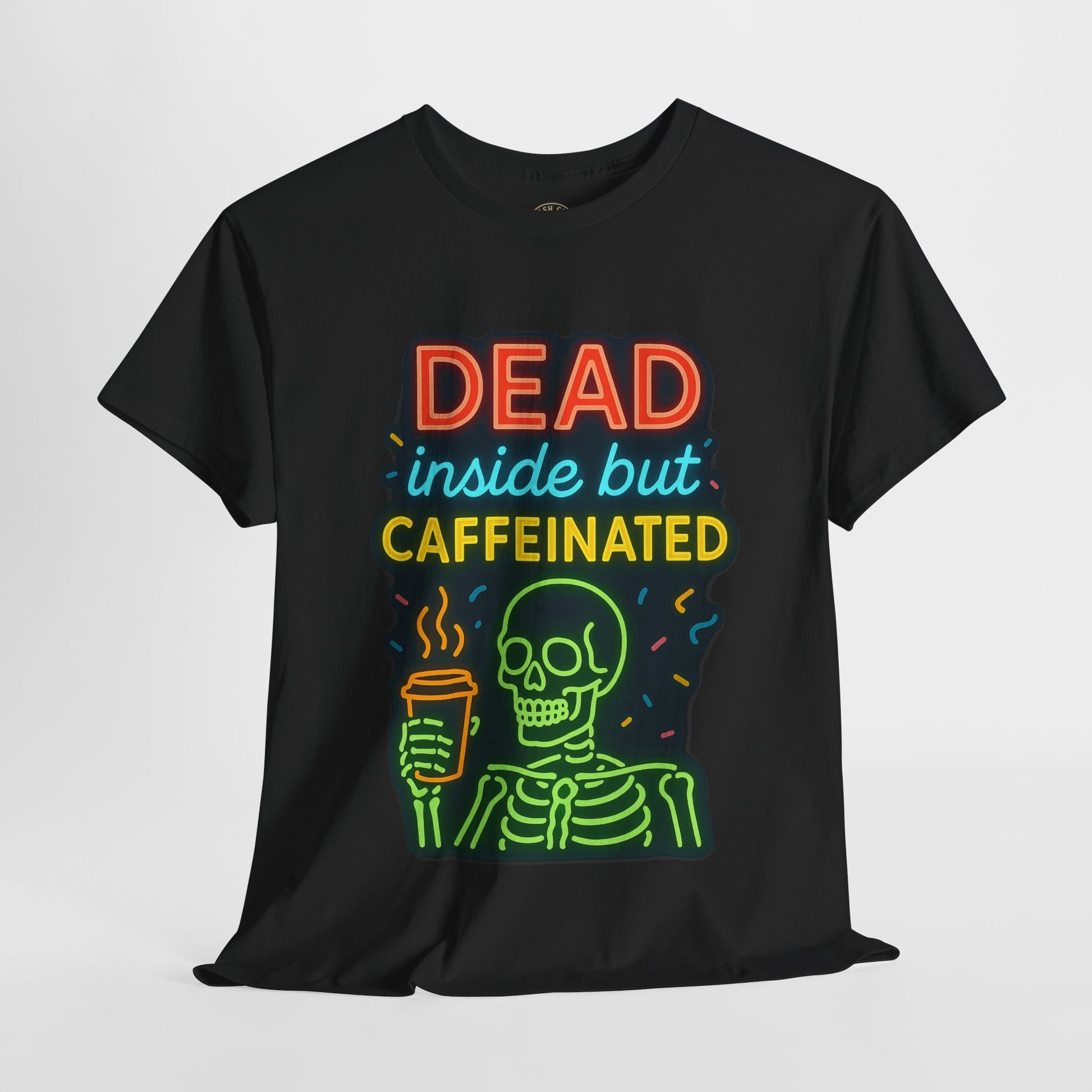 Unisex Skeleton Tee, Dead Inside But Caffeinated Shirt, Funny Graphic Tee, Halloween Gift, Coffee Lover Shirt, Quirky Humor Top