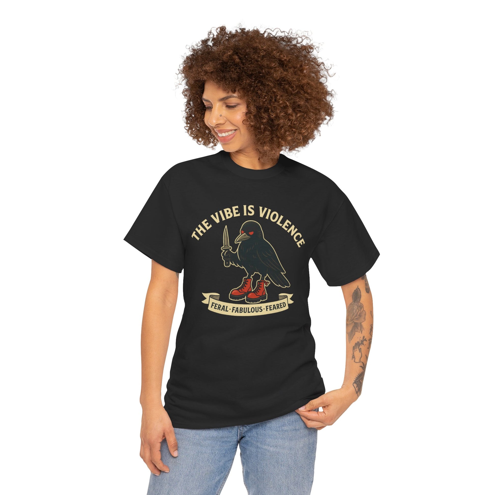 Edgy Graphic Tee: 'The Vibe is Violence' Unisex Heavy Cotton T-Shirt, Casual Wear, Statement Top, Gifts for Friends, Streetwear Fashion