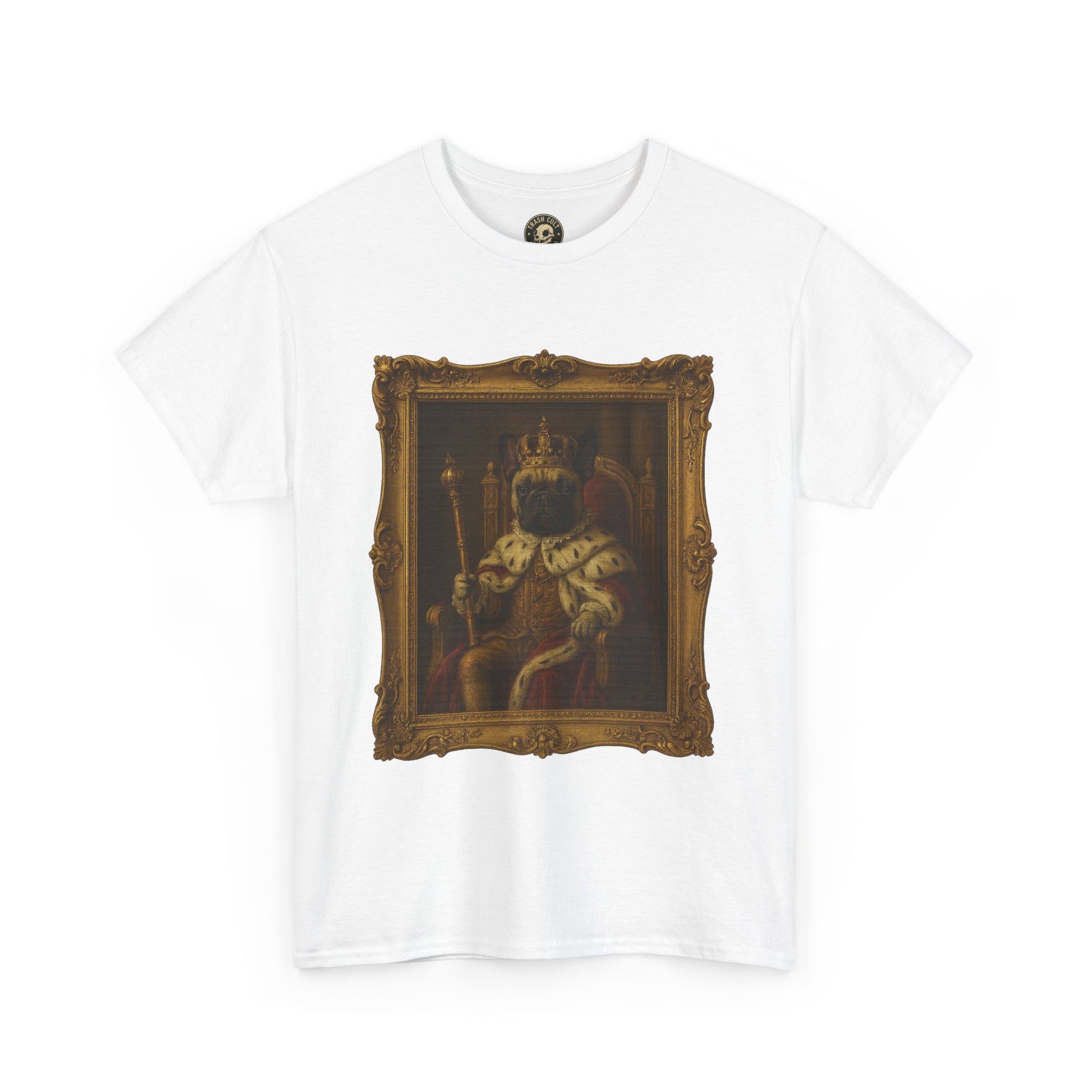 French Bulldog King Baroque Portrait Shirt – Funny Royal Dog Tee – Gildan 5000 Unisex Heavy Cotton