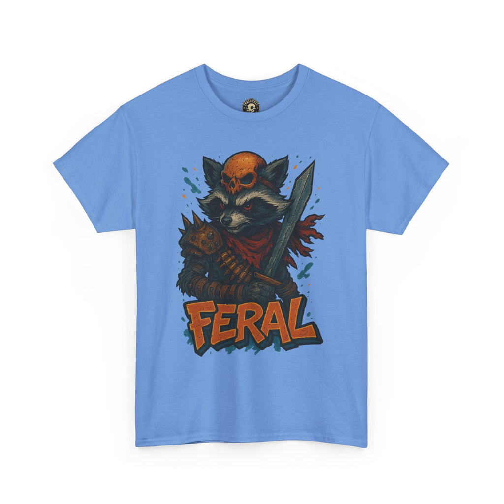 FERAL Raccoon Warlord Shirt – Graffiti Street Art Animal Tee | Bold Post-Apocalyptic Design on Gildan 5000