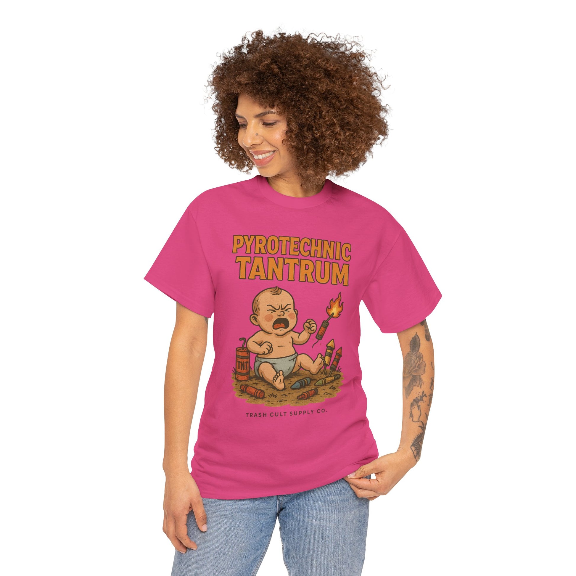 Pyrotechnic Tantrum T-Shirt – Explosive Baby Humor Graphic | Trash Cult Supply Co. | Gildan 5000 Tee