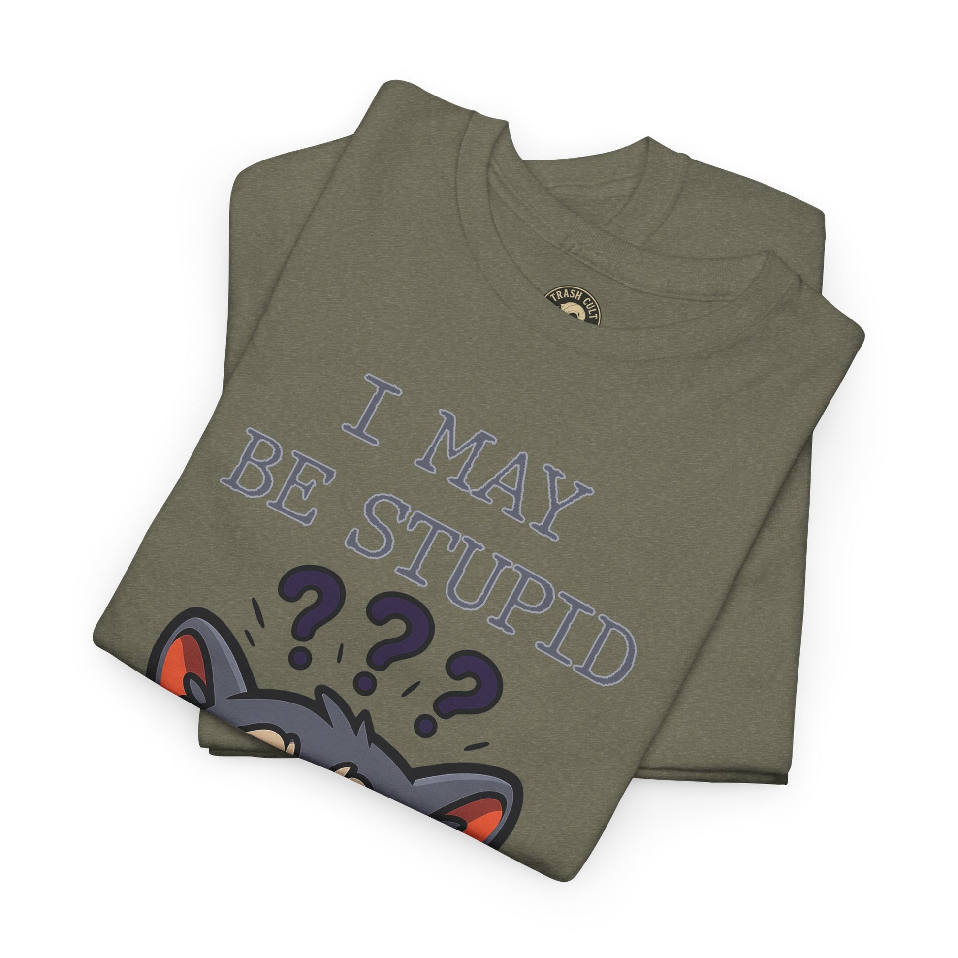 Funny Raccoon Shirt – "I May Be Stupid" Meme Tee – Cartoon Animal Humor T-Shirt – Gildan 5000