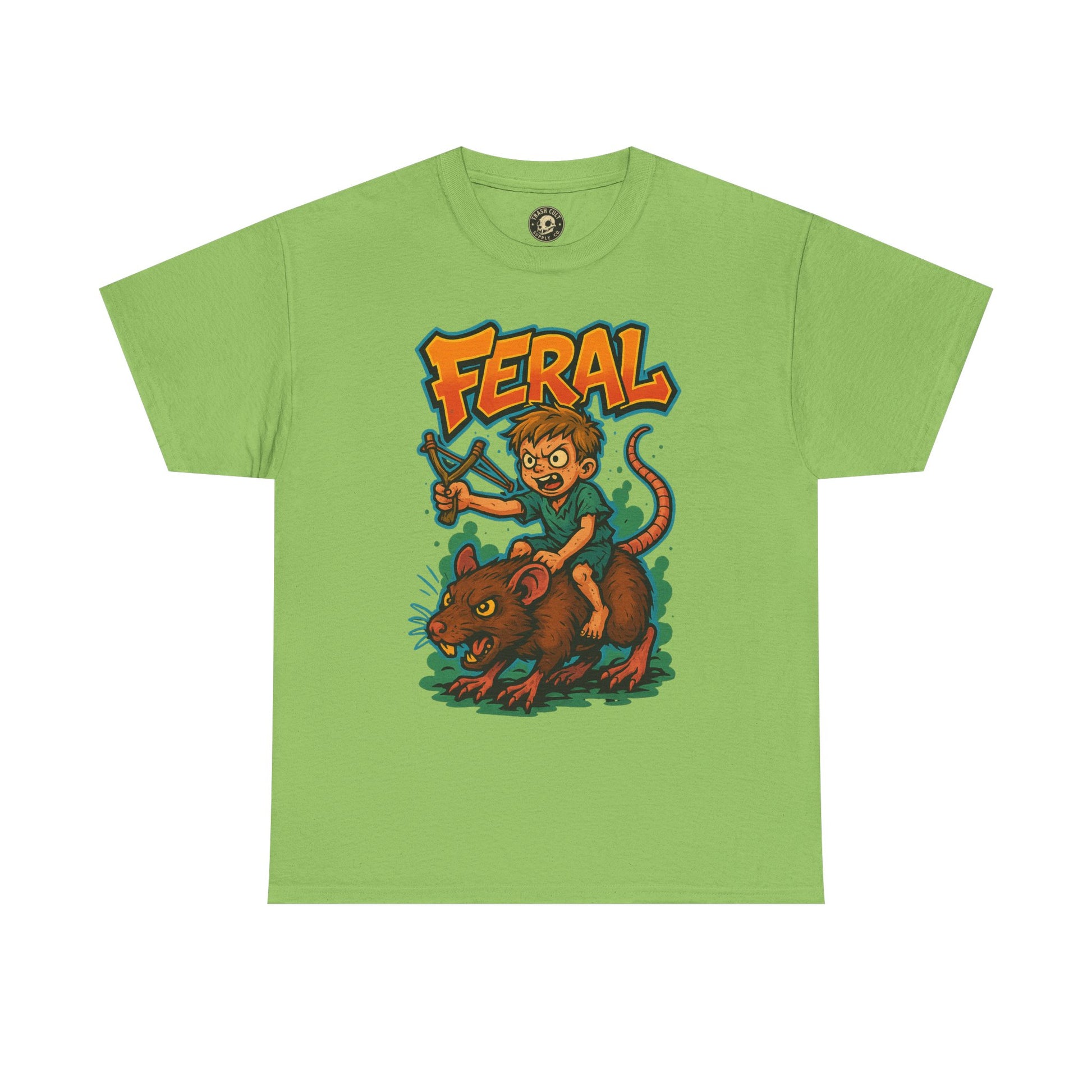 FERAL Graffiti Rat Rider T-Shirt – Bold New School Streetwear | Gildan 5000 Chaos Graphic Tee