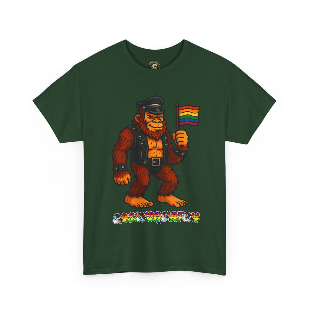 Sassysquatch Graphic Tee – Funny Bigfoot Pride Shirt – LGBTQ Leather Bear T-Shirt – Gildan 5000 Unisex Cotton Tee