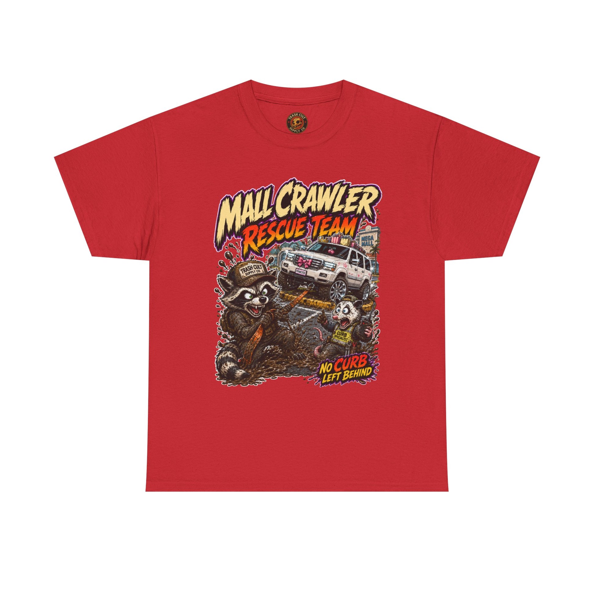 Mall Crawler Rescue Team T‑Shirt — Vintage Raccoon Rescue Graphic Tee (“No Curb Left Behind”)