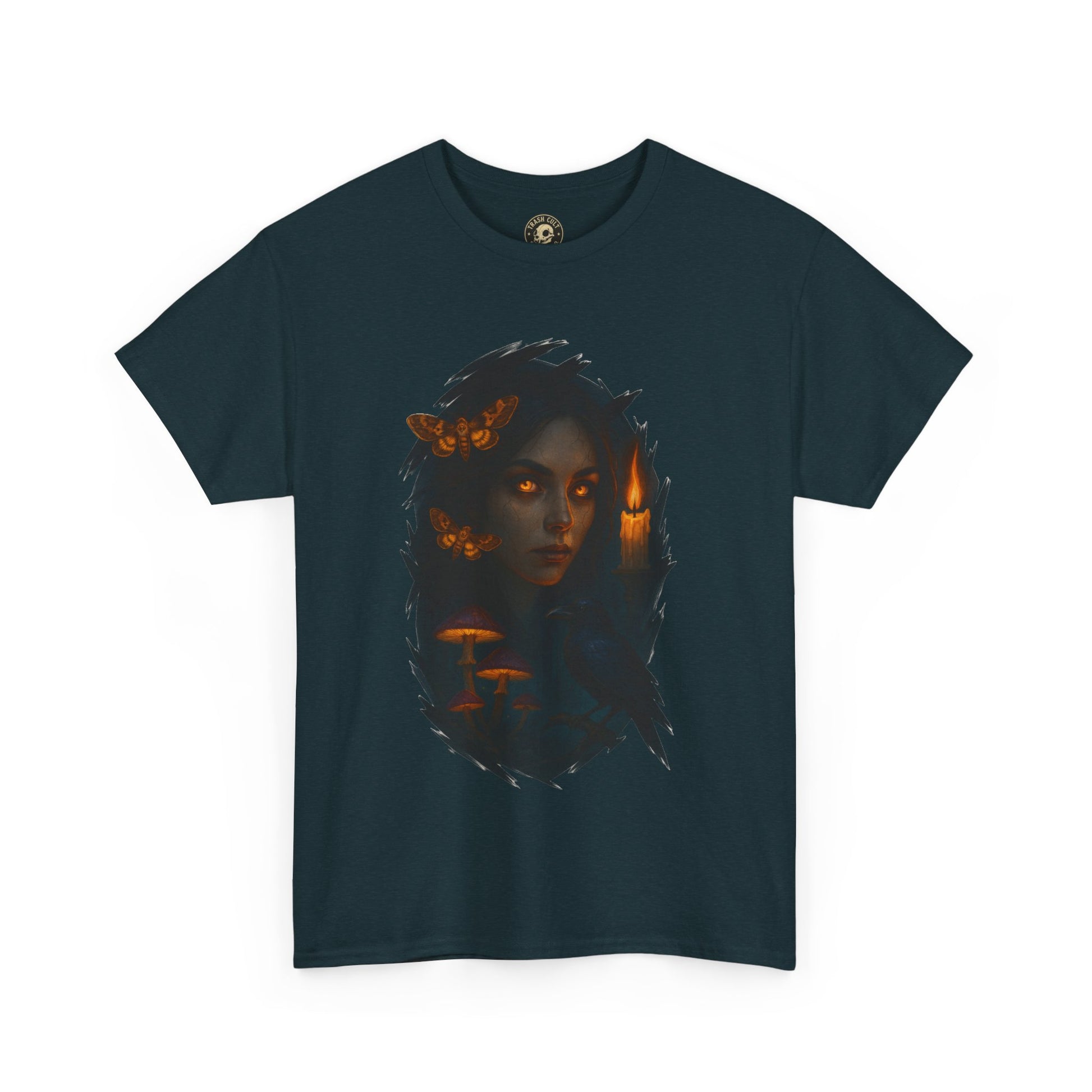 Mystical Night Unisex Heavy Cotton Tee, Witchy Shirt, Halloween Apparel, Fantasy Tee, Gift for Her, Art Graphic Tee