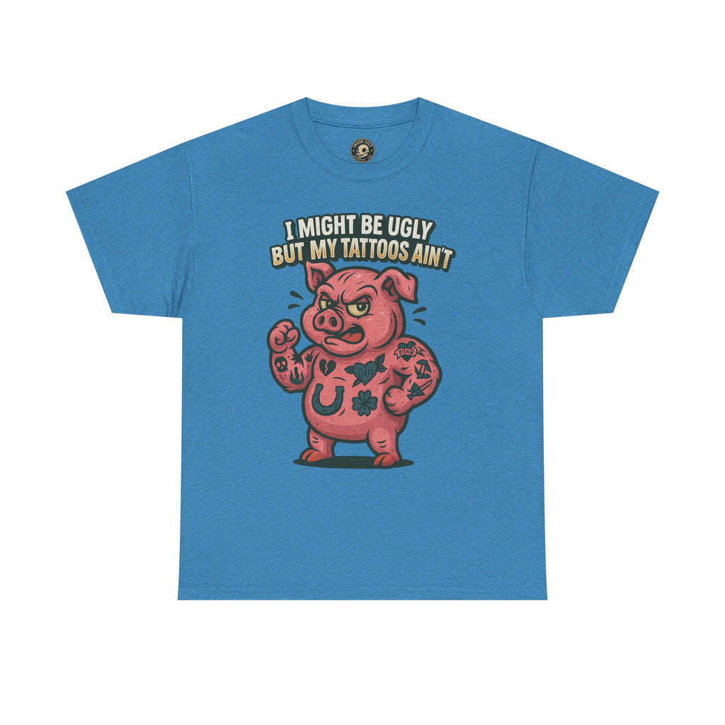 Funny Pig Tattoo Unisex Heavy Cotton Tee, Graphic Shirt, Gift for Tattoo Lovers, Casual Wear, Humor Tees