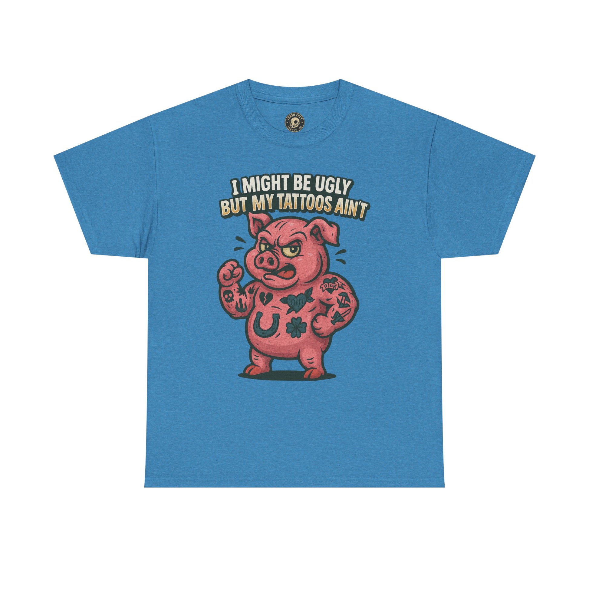 Funny Pig Tattoo Unisex Heavy Cotton Tee, Graphic Shirt, Gift for Tattoo Lovers, Casual Wear, Humor Tees