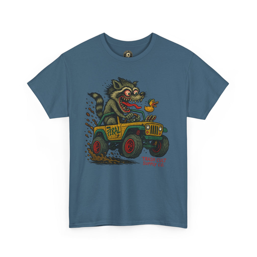 Feral Jeep Raccoon Shirt – Ed Roth Style Off-Road Chaos | Trash Cult Supply Co | Gildan 5000 Tee