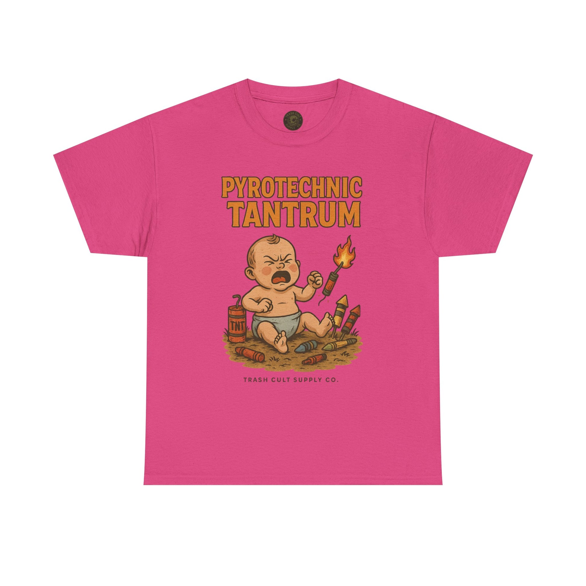 Pyrotechnic Tantrum T-Shirt – Explosive Baby Humor Graphic | Trash Cult Supply Co. | Gildan 5000 Tee