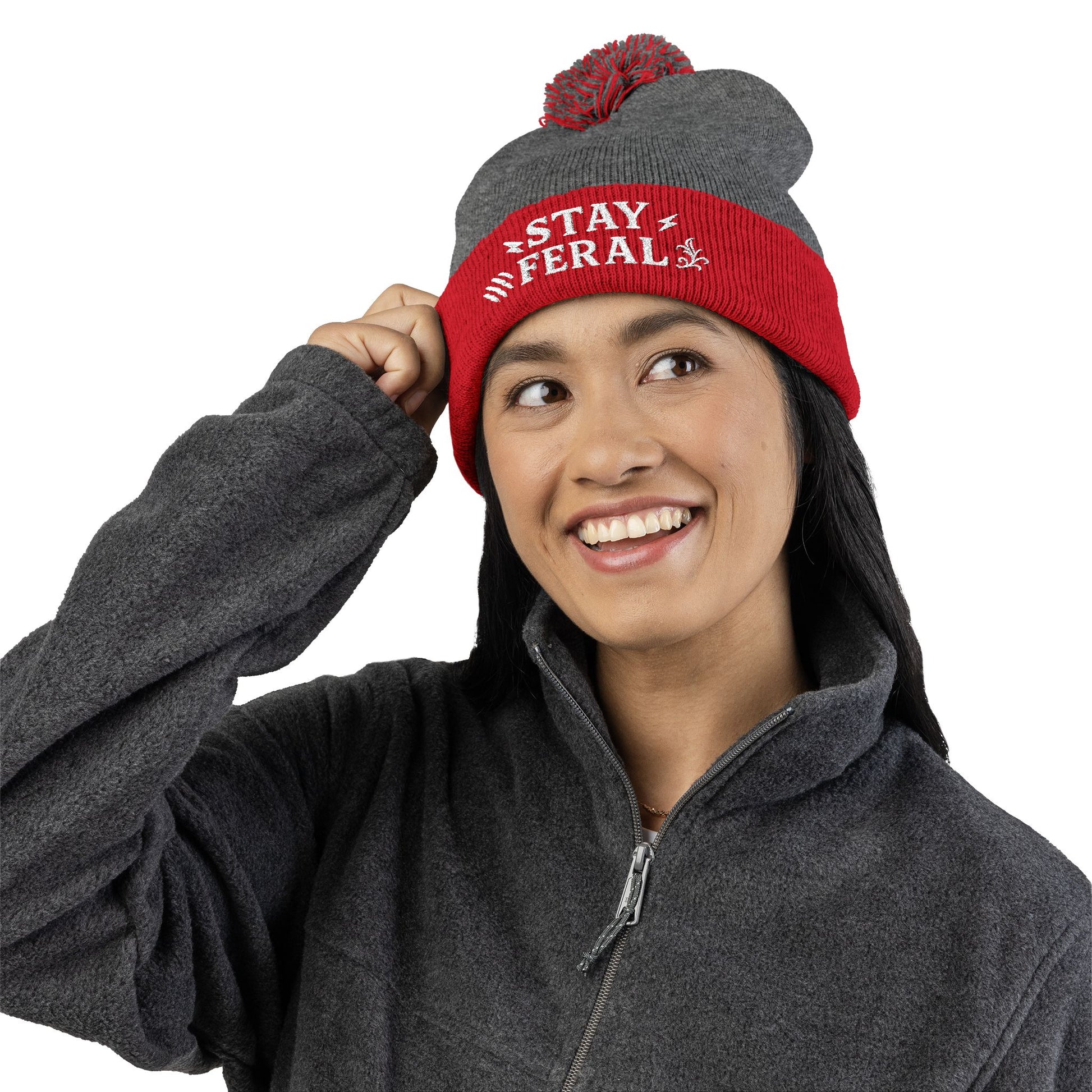 Stay Feral Pom-Pom Knit Cap, Cozy Winter Beanie, Embroidered Hats for Adventurers, Gift for Outdoorsy Friends, Stylish Cold Weather [...]