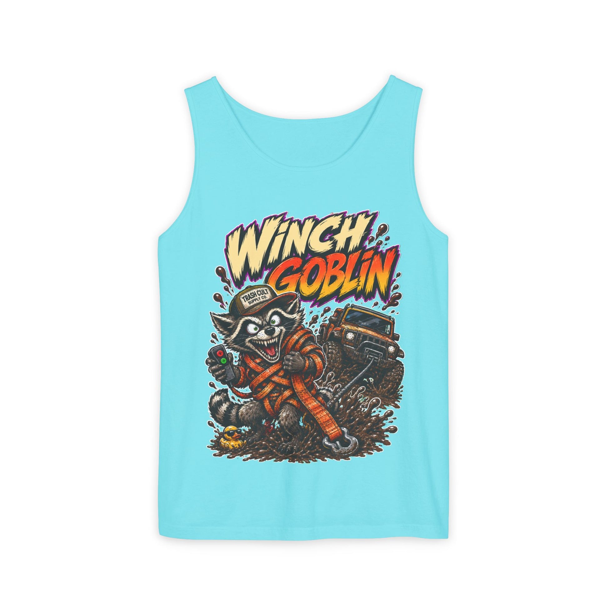 Winch Goblin Graphic Tank Top — Retro Cartoon Mechanic Design