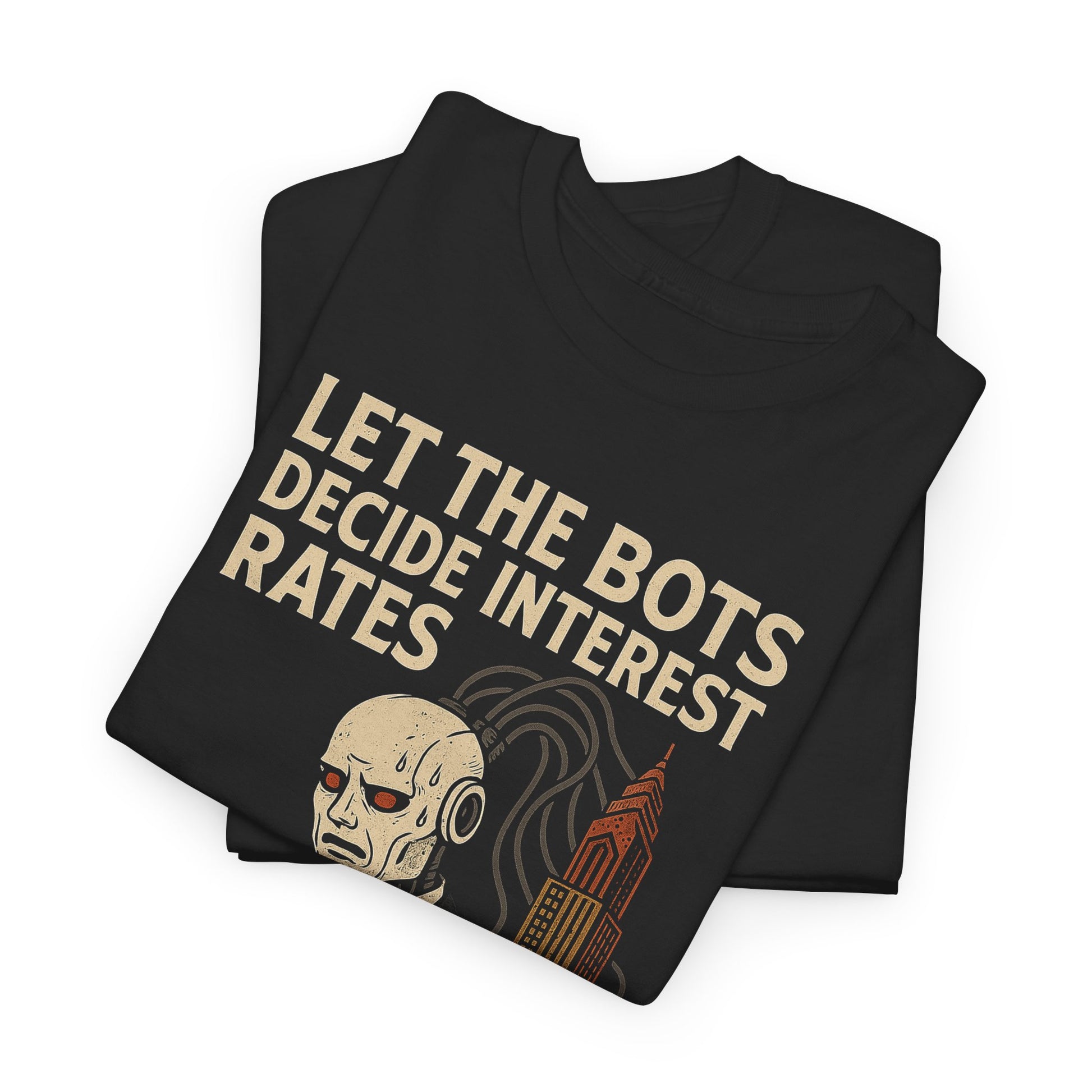 AI Bot Interest Rate Cut Shirt – Satirical Cyberpunk Finance Graphic Tee