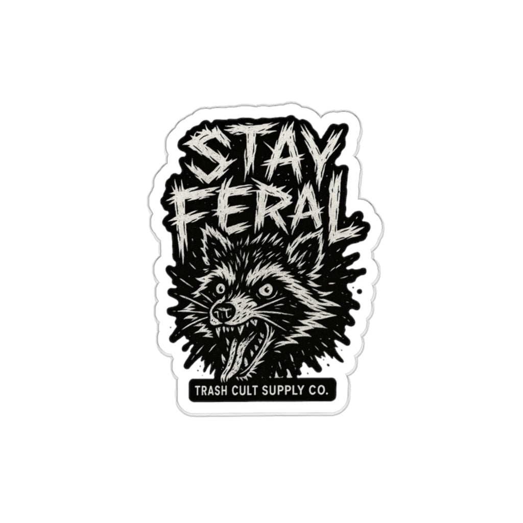 Stay Feral Die-Cut Stickers | Cool Raccoon Graphic Decals for Laptops, Water Bottles, Journals, and Skateboards