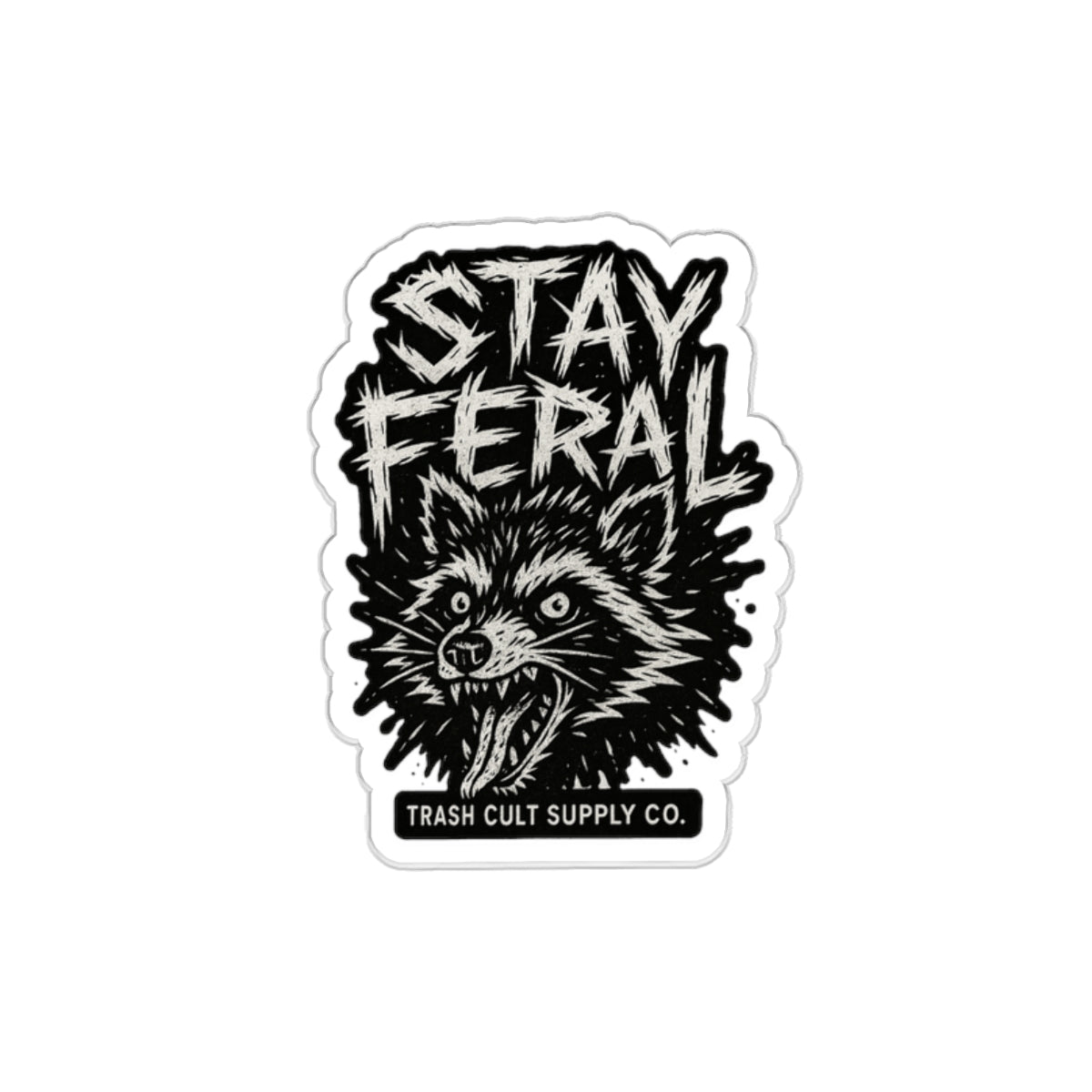 Stay Feral Die-Cut Stickers | Cool Raccoon Graphic Decals for Laptops, Water Bottles, Journals, and Skateboards