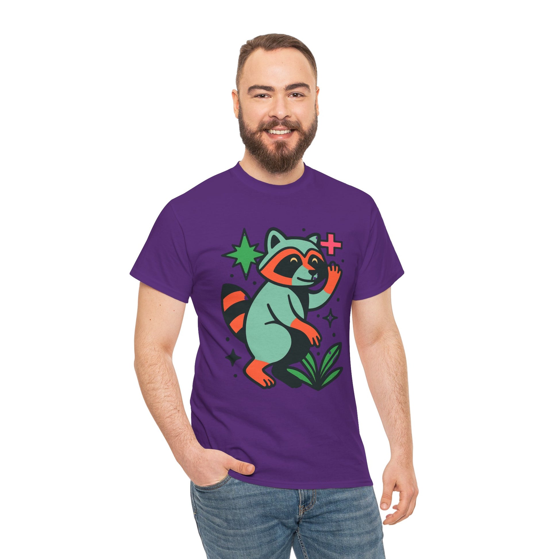 Playful Raccoon Unisex Heavy Cotton Tee | Cute Animal Shirt for Nature Lovers, Graphic Tee, Gift for Kids, Casual Wear, Eco-Friendly