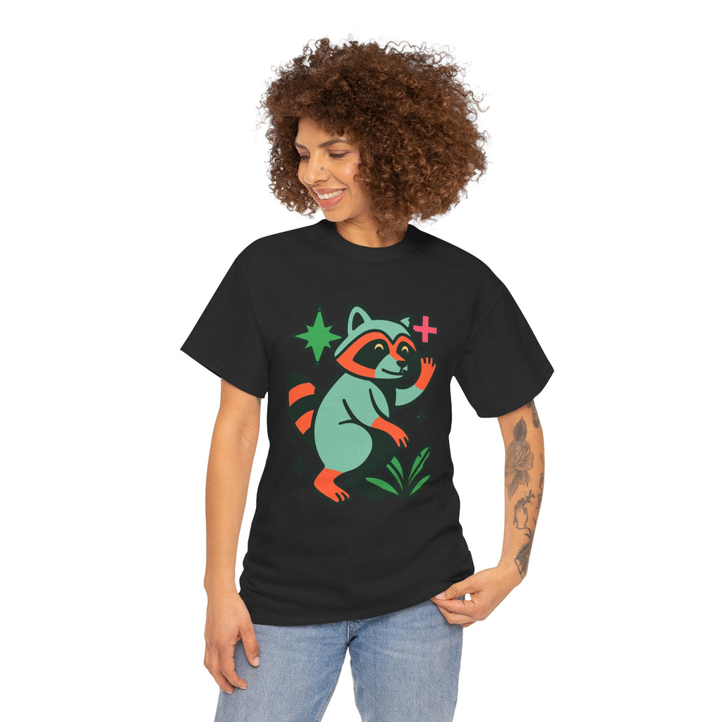 Playful Raccoon Unisex Heavy Cotton Tee | Cute Animal Shirt for Nature Lovers, Graphic Tee, Gift for Kids, Casual Wear, Eco-Friendly