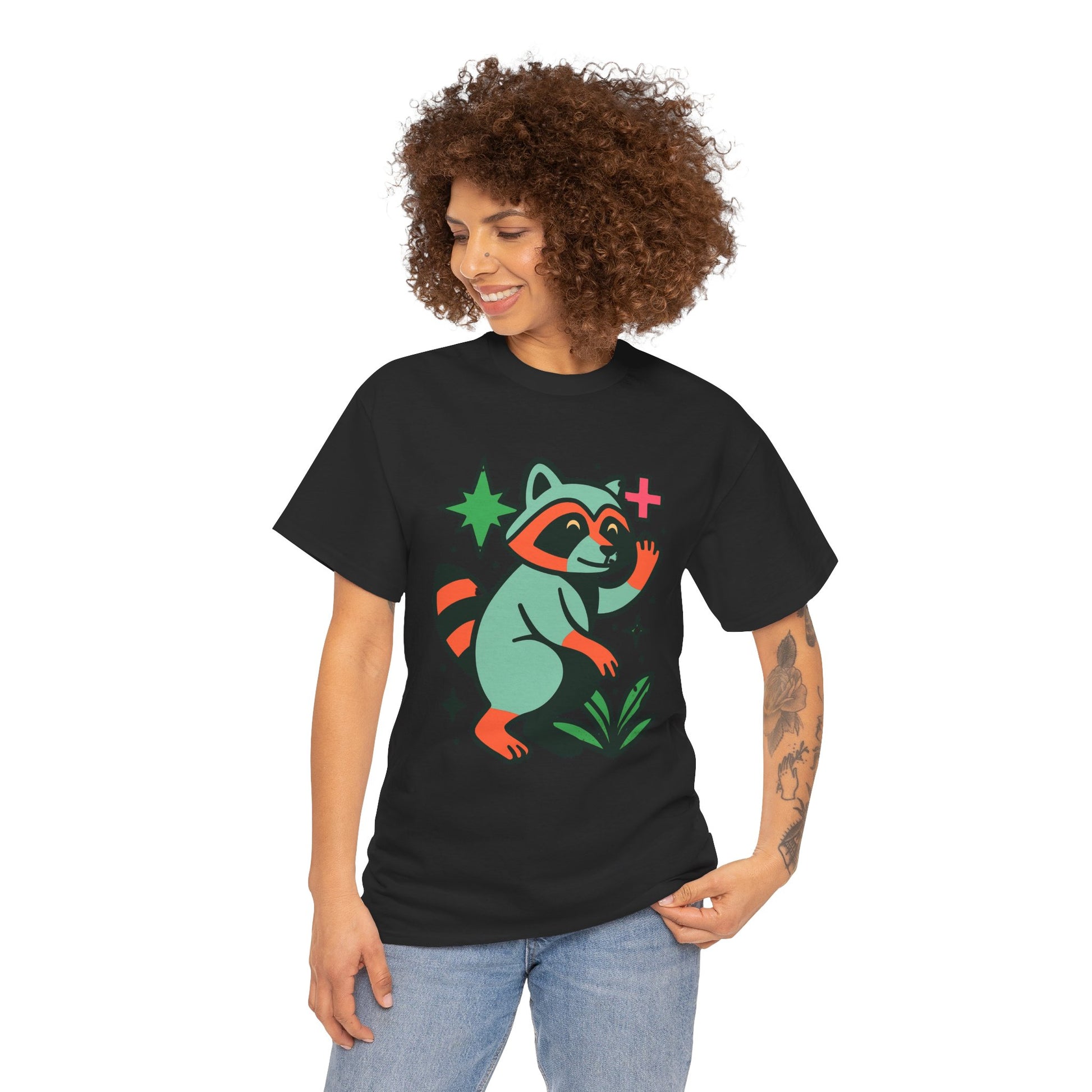 Playful Raccoon Unisex Heavy Cotton Tee | Cute Animal Shirt for Nature Lovers, Graphic Tee, Gift for Kids, Casual Wear, Eco-Friendly