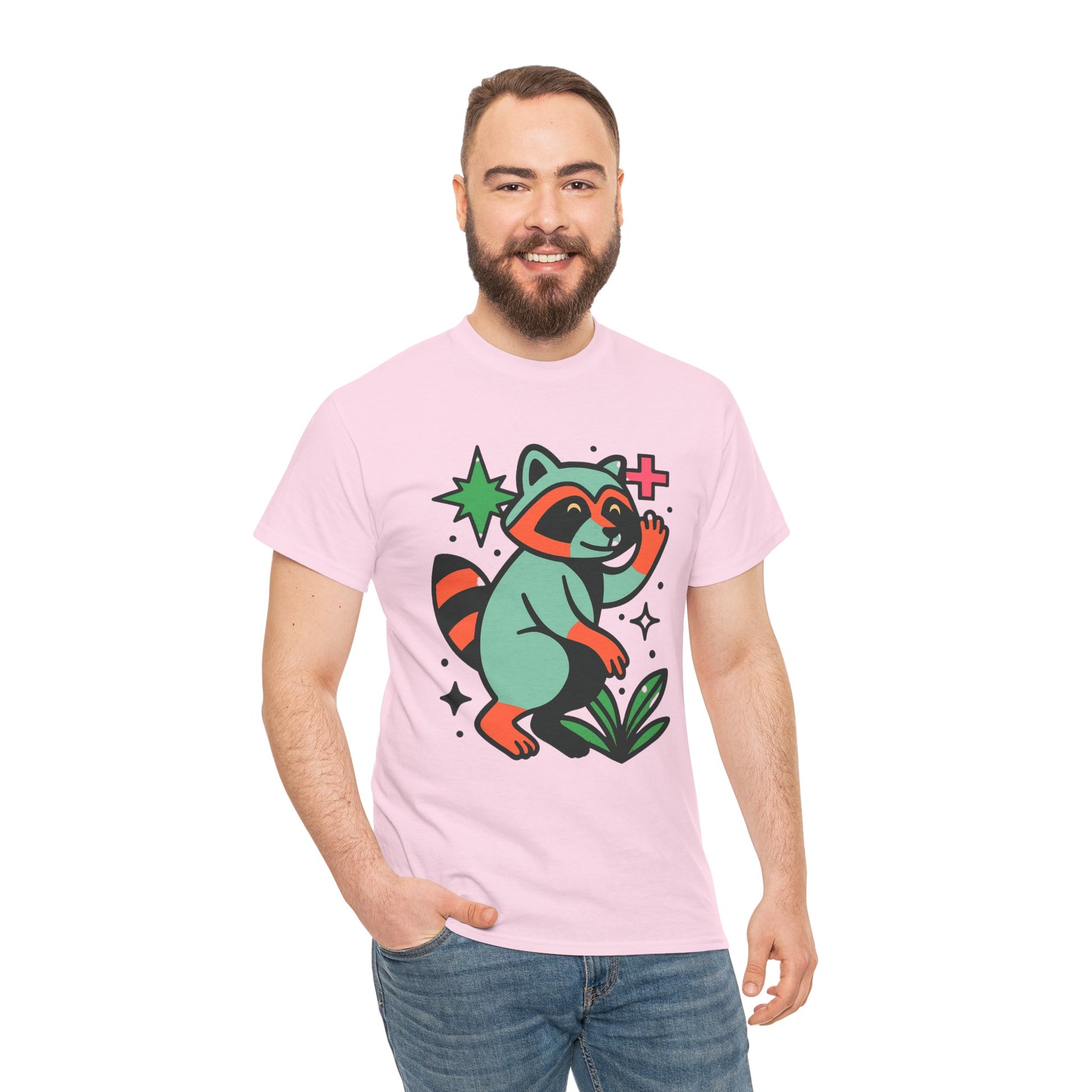 Playful Raccoon Unisex Heavy Cotton Tee | Cute Animal Shirt for Nature Lovers, Graphic Tee, Gift for Kids, Casual Wear, Eco-Friendly