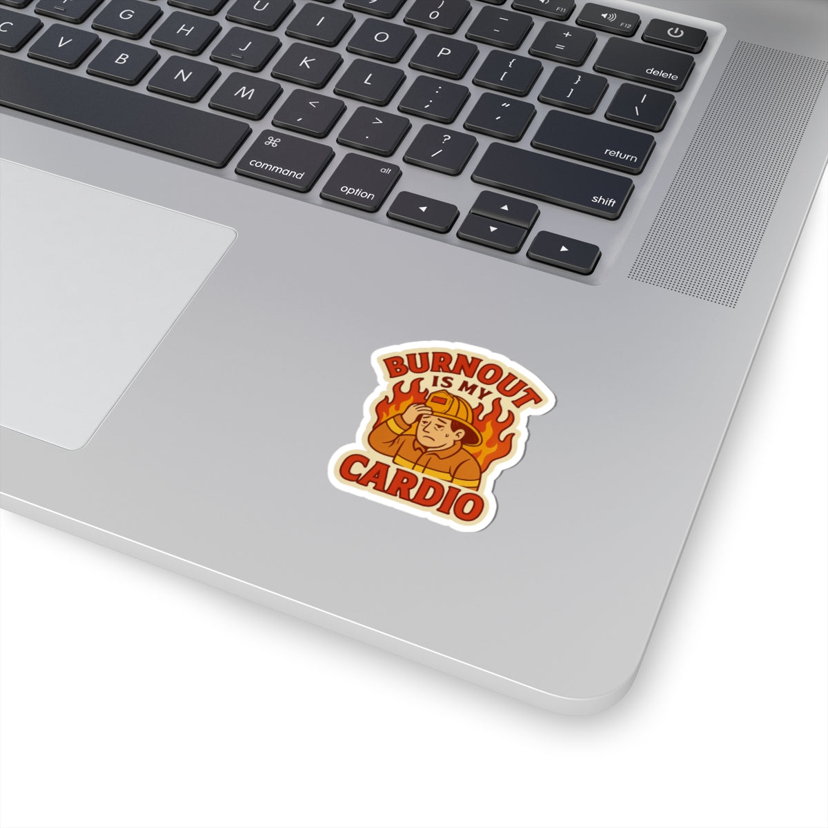 Burnout Is My Cardio – Funny Firefighter Sticker – Glossy Kiss-Cut Vinyl Decal for Helmets, Gear, and Gifts