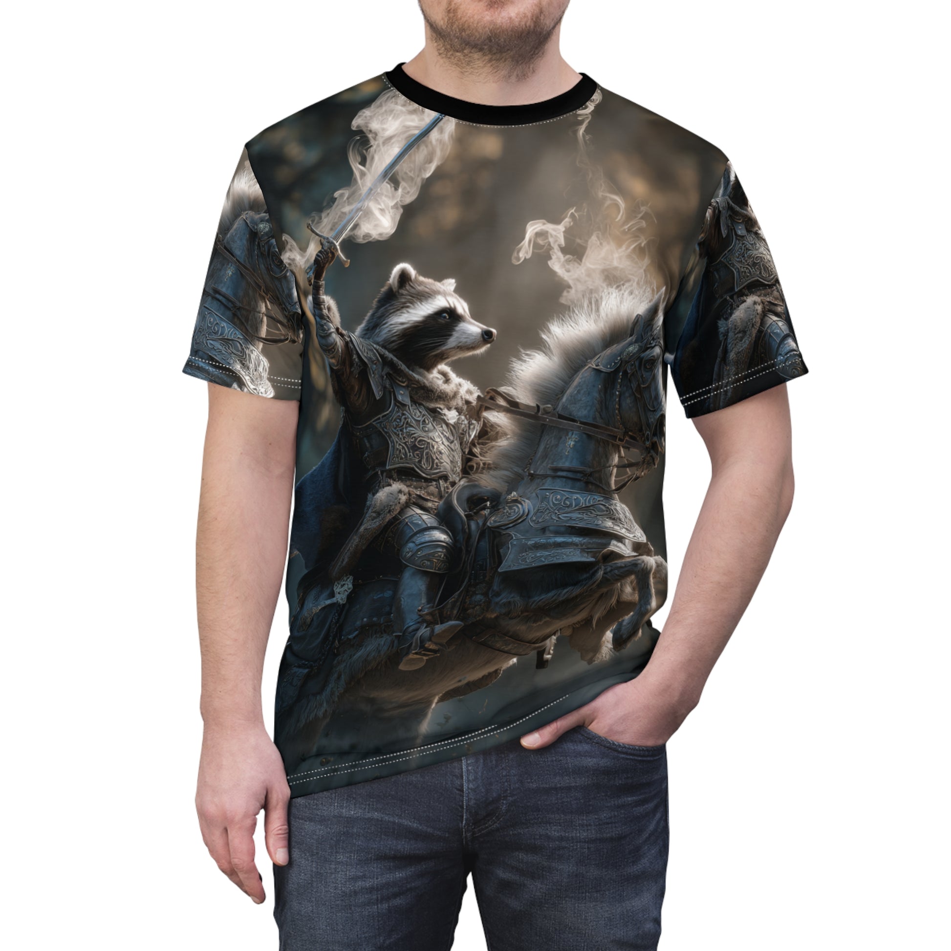 Fantasy Warrior Tee, Unisex Graphic T-Shirt, Animal Knight Apparel, Unique Costume Shirt, Gift for Gamers, Medieval Style Top