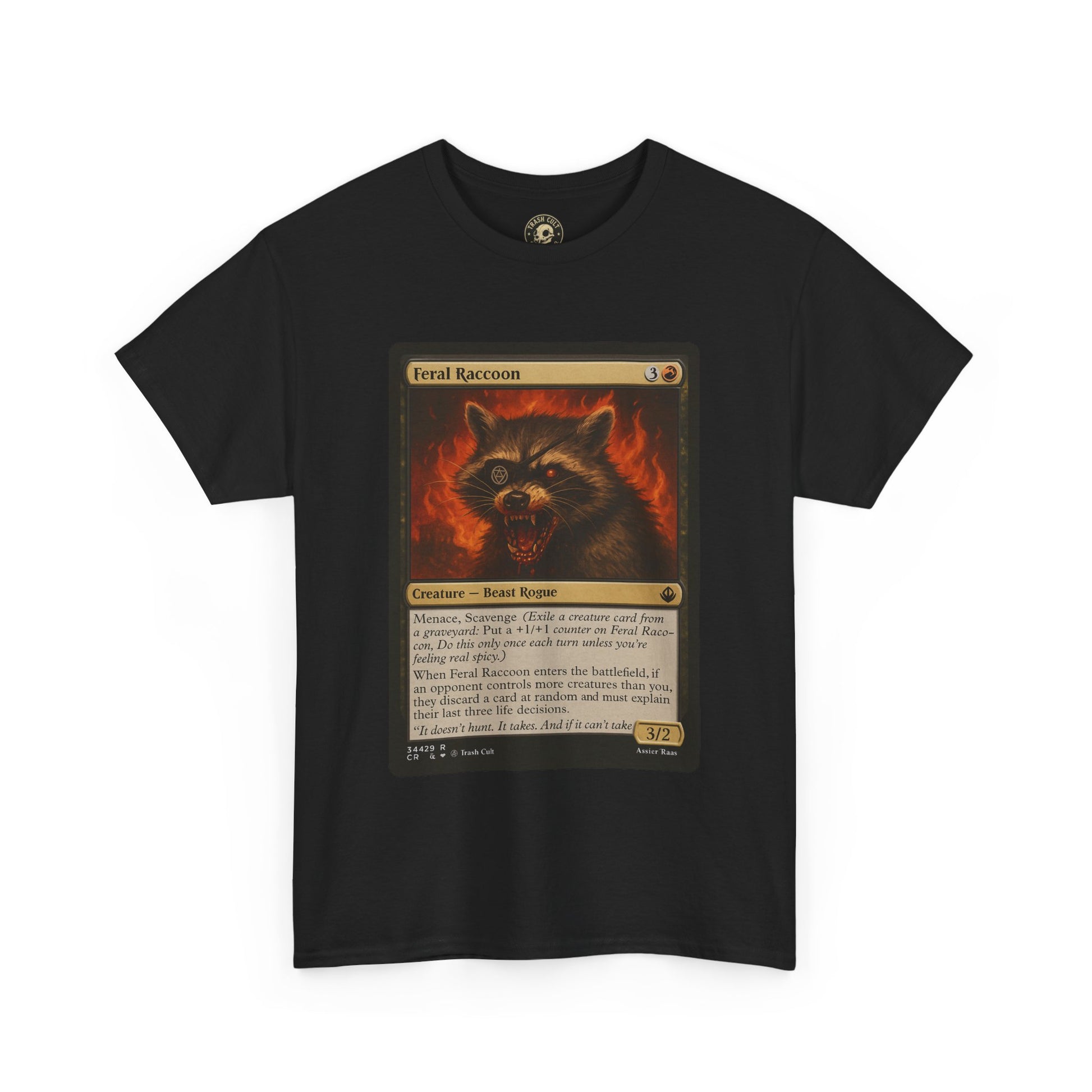 Feral Raccoon Magic Card Shirt – MTG-Inspired Beast Rogue Tee, Trash Cult Creature Card, Gildan 5000 Unisex T-Shirt