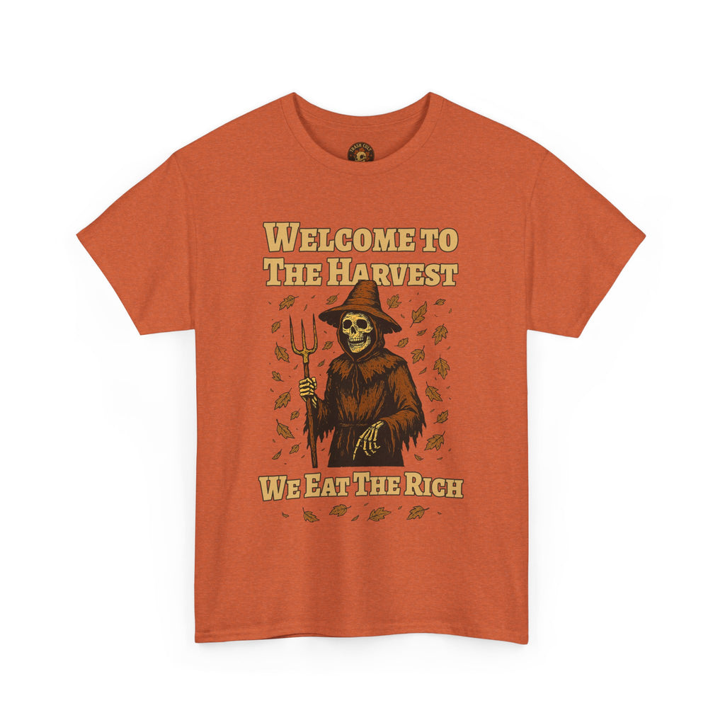 Eat the Rich Shirt – Welcome to the Harvest Skeleton Scarecrow Tee – Fall of Humanity Collection – Trash Cult Supply Co.