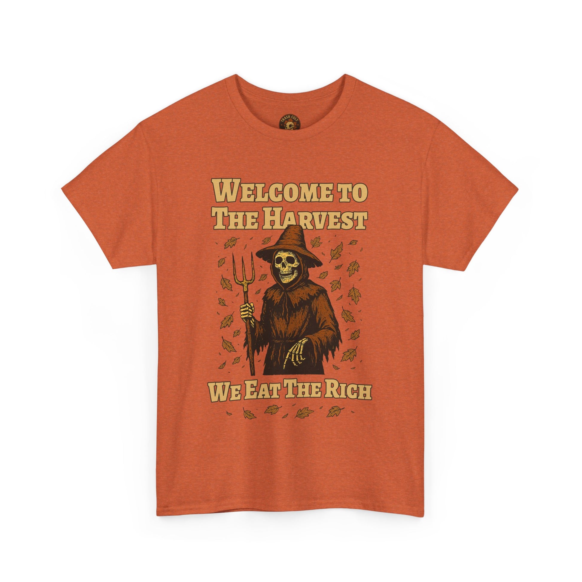 Eat the Rich Shirt – Welcome to the Harvest Skeleton Scarecrow Tee – Fall of Humanity Collection – Trash Cult Supply Co.