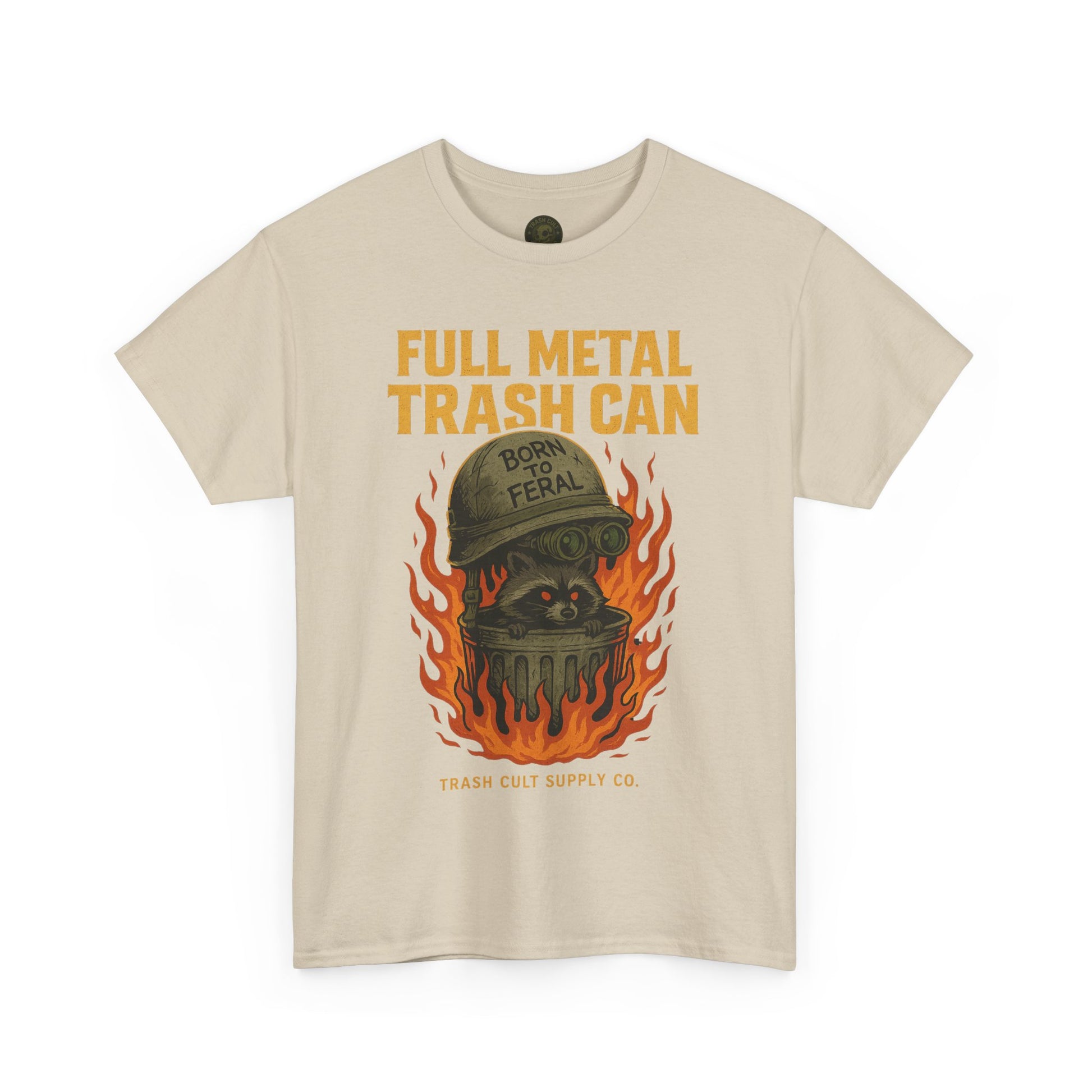 Full Metal Trash Can T-Shirt – Born to Feral Raccoon Graphic | Trash Cult Supply Co. | Gildan 5000 Tee