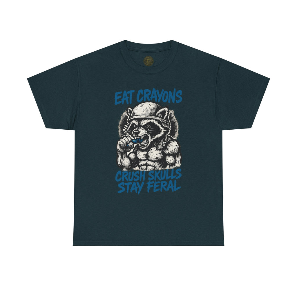 Eat Crayons Crush Skulls Stay Feral Military Raccoon Shirt – Gildan 5000