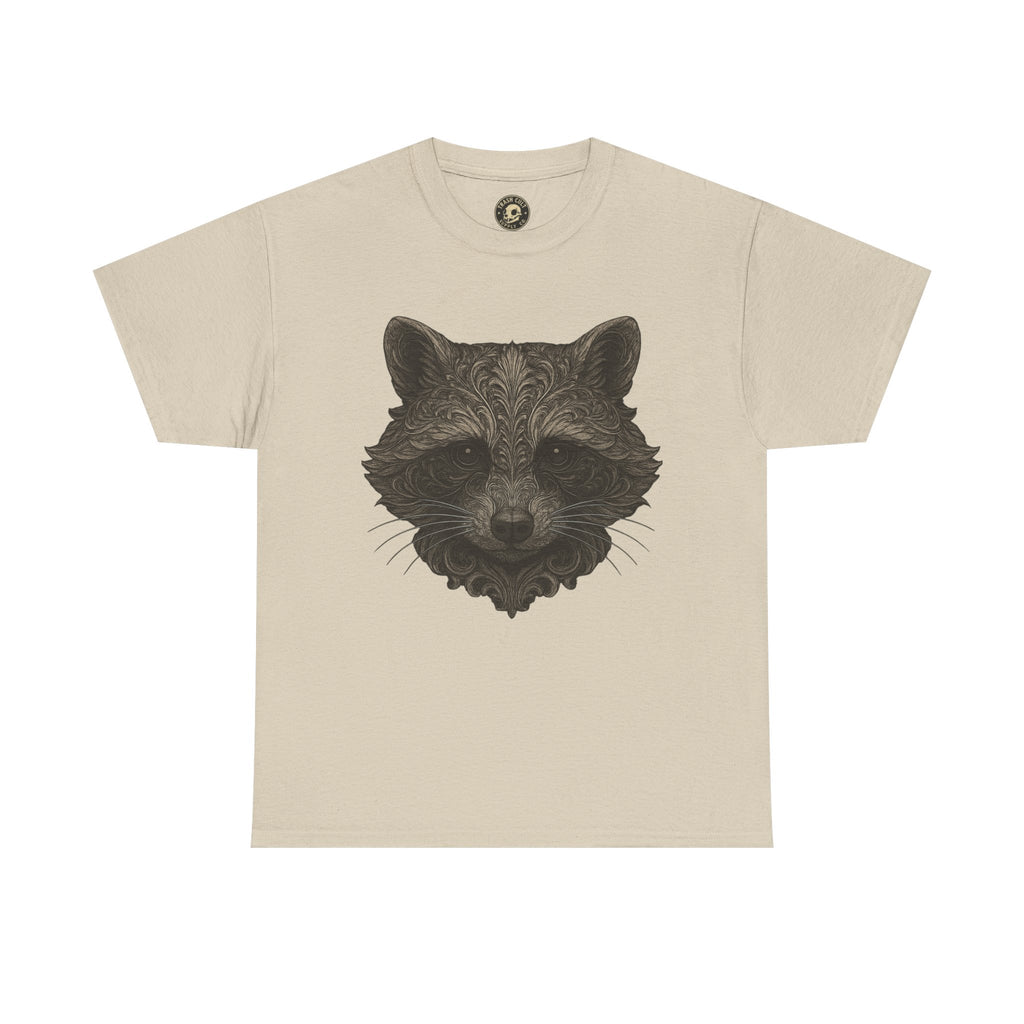 Ornate Raccoon Face Shirt – Intricate Woodland Animal Art Tee – Tattoo-Inspired Forest Aesthetic – Trash Cult Supply Co.