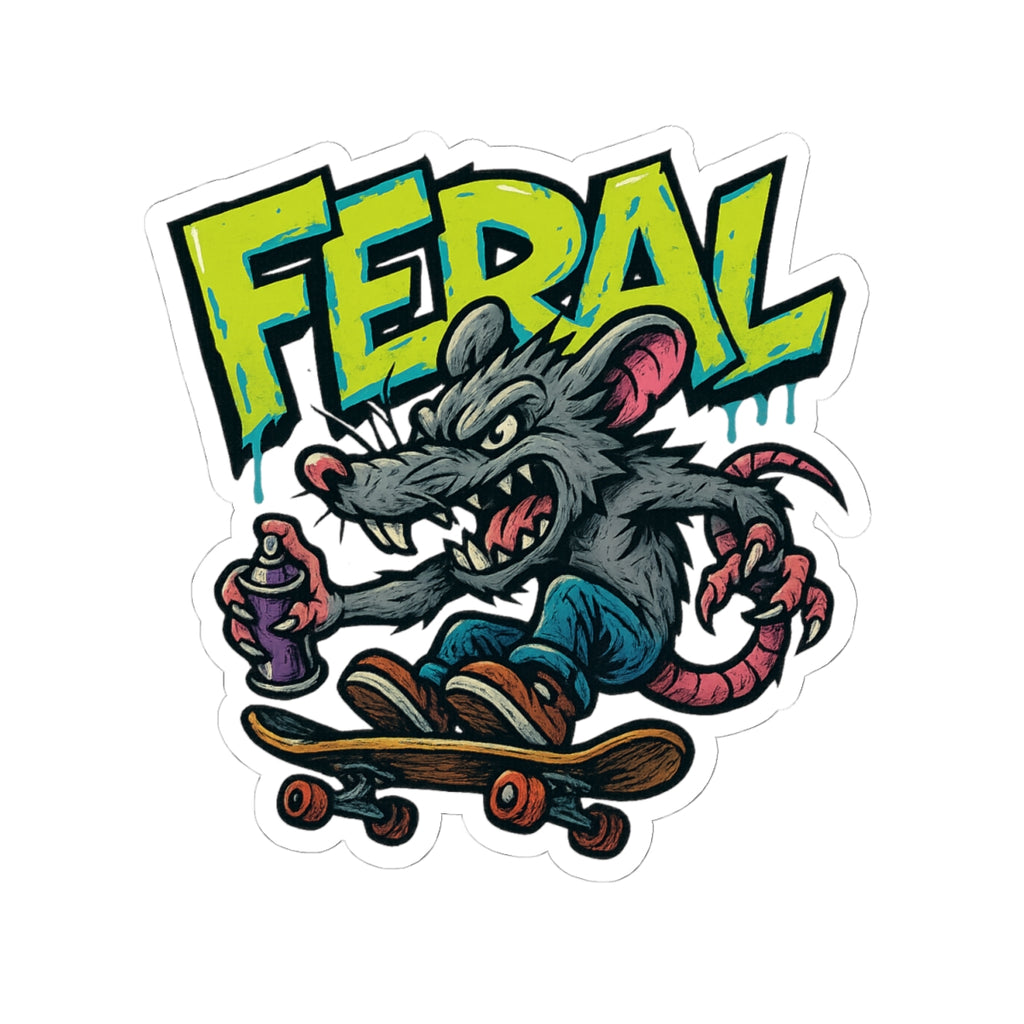 Feral Skate Rat Stickers | Cool Kiss-Cut Decals for Laptops, Water Bottles, Skateboards, Party Favors, Graffiti Lovers