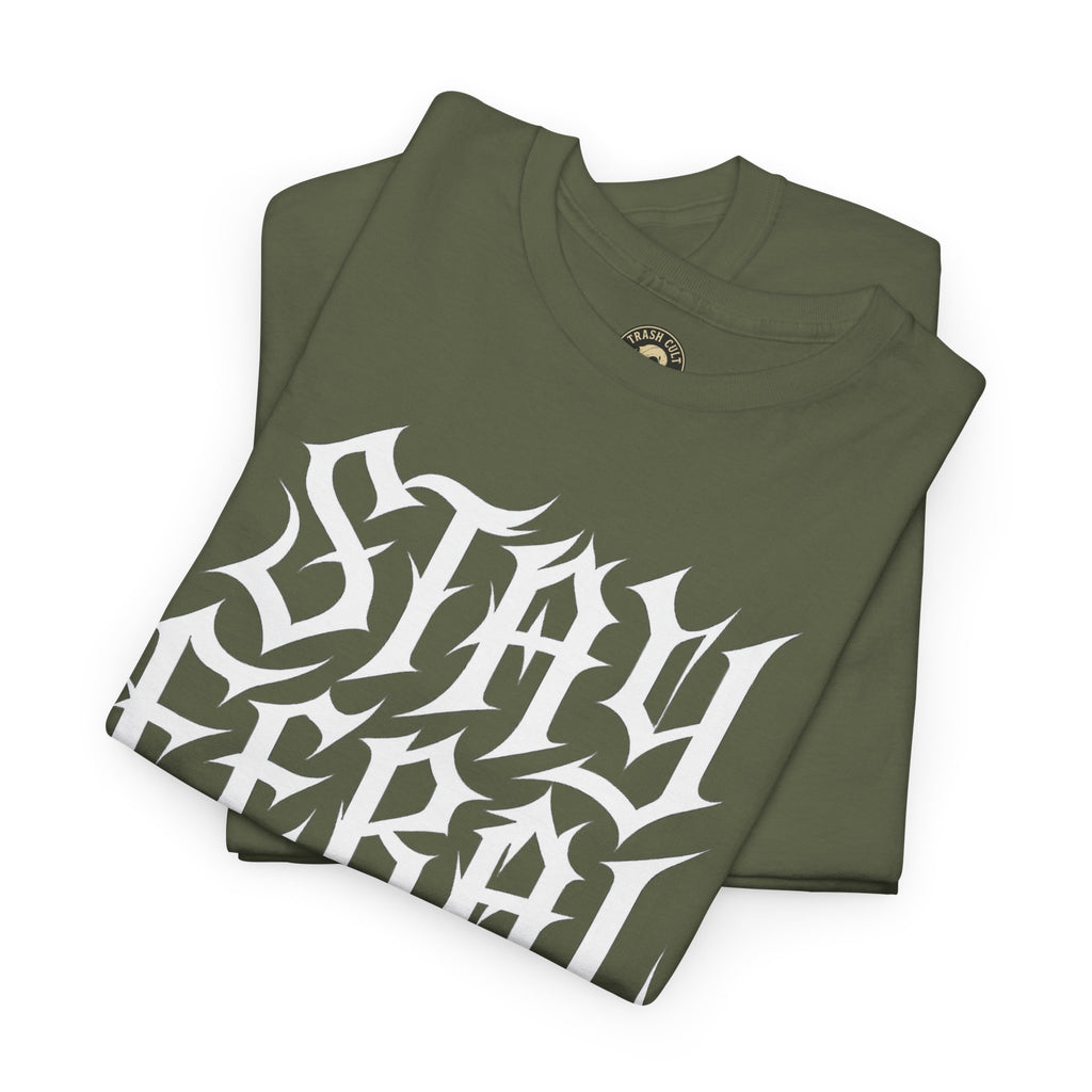 Unisex Heavy Cotton Tee - Stay Feral Graphic Tee, Streetwear Shirt, Gift for Wild Spirits, Eco-Friendly Casualwear, Summer Fashion