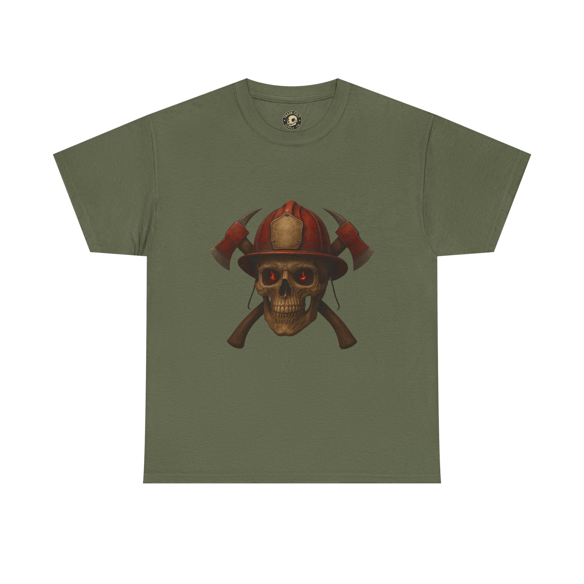 Skull Firefighter Tee, Unisex Heavy Cotton Shirt, Firefighter Gift, Halloween Costume T-Shirt, Unique Graphic Tee, Casual Wear