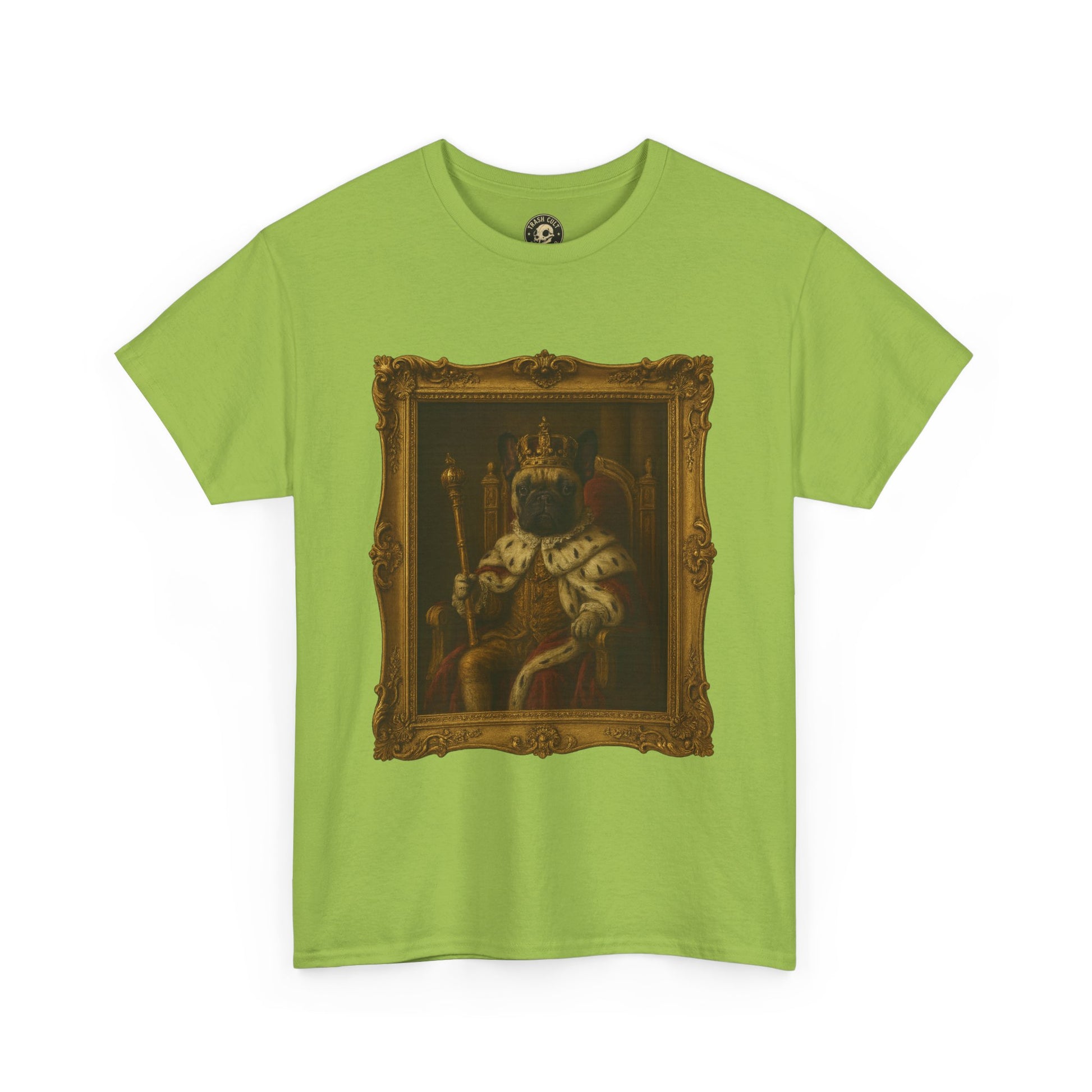 French Bulldog King Baroque Portrait Shirt – Funny Royal Dog Tee – Gildan 5000 Unisex Heavy Cotton