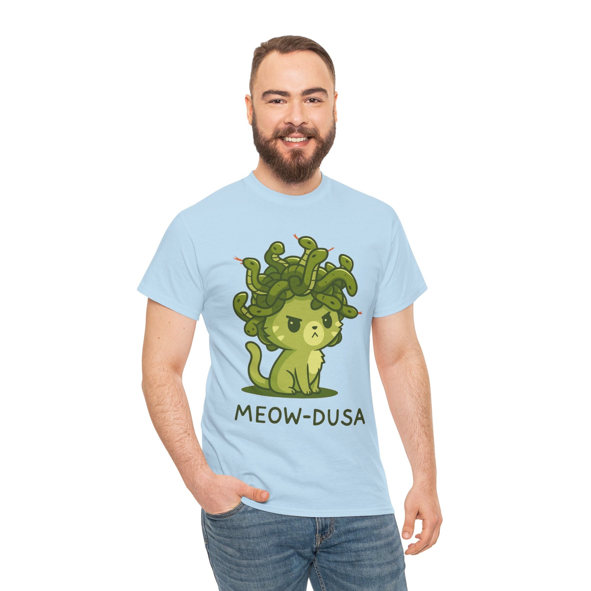 Meow-dusa Funny Cat Medusa T-Shirt – Gildan 5000 Heavy Cotton Tee