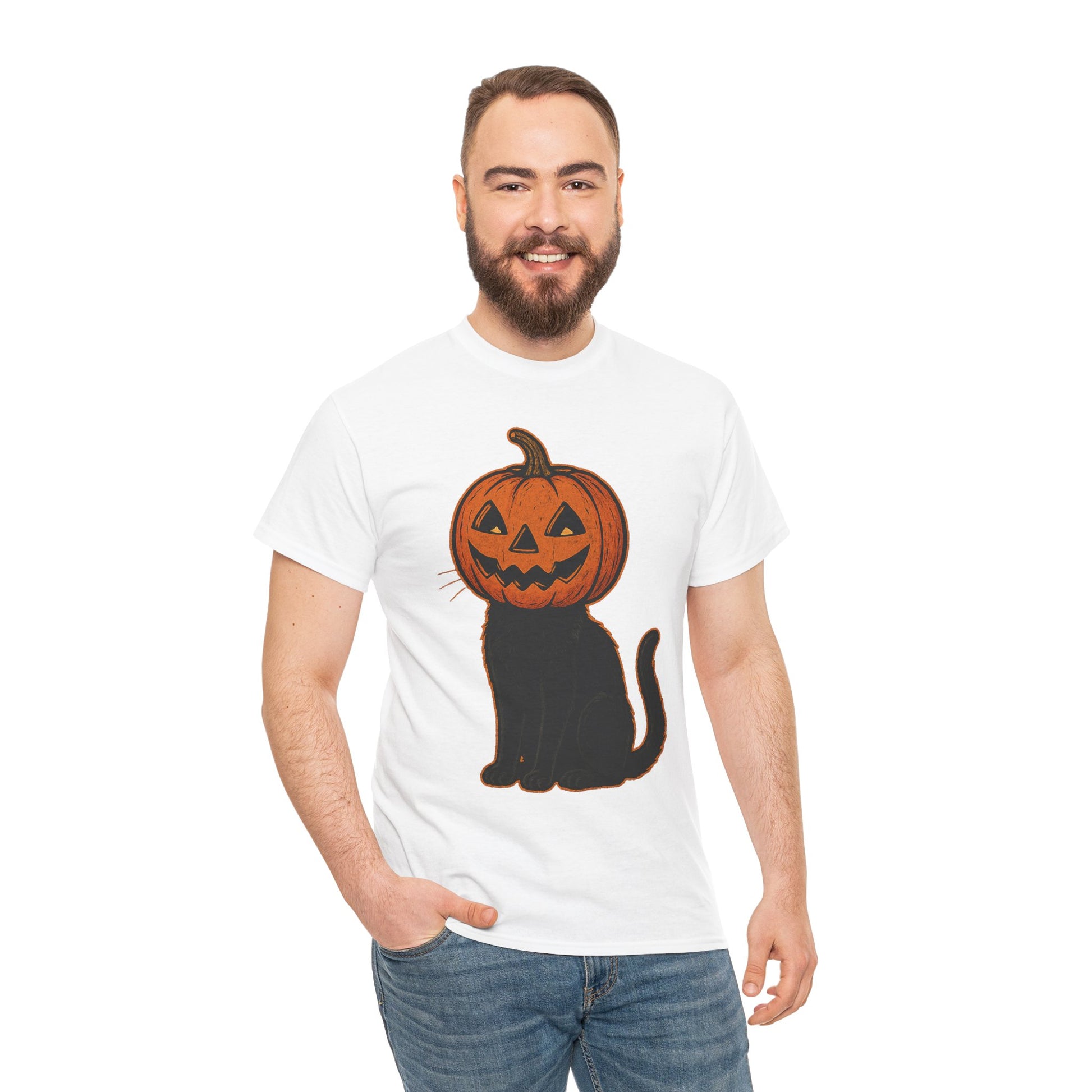 Black Cat Pumpkin Head Halloween T-Shirt – Jack O’Lantern Cat Design