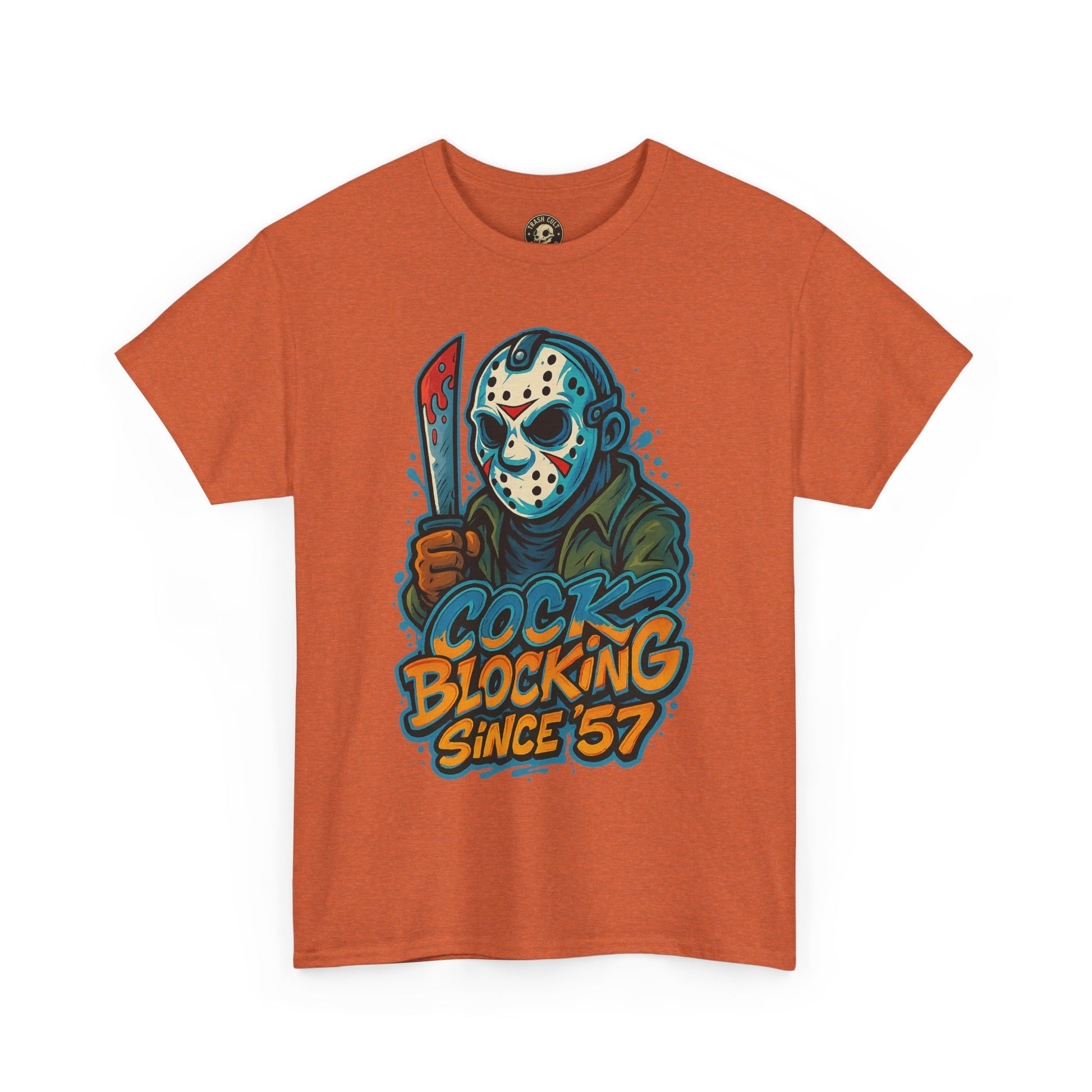 Jason Voorhees “Cock Blocking Since ’57” Funny Horror T-Shirt – Gildan 5000 | Slasher Meme Graphic Tee