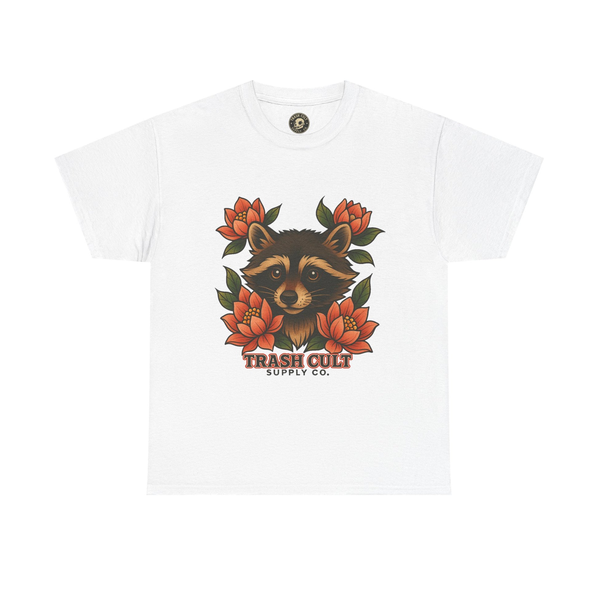 Neo-Traditional Raccoon & Lotus Tattoo Shirt – Trash Cult Supply Co. – Gildan 5000