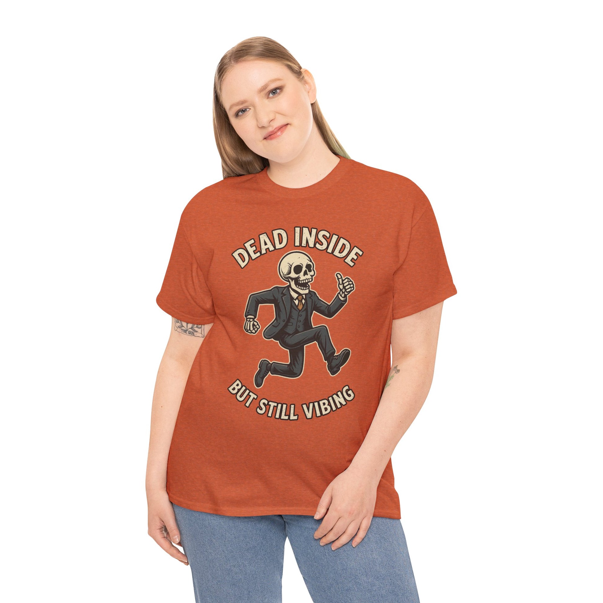 Dead Inside But Still Vibing Skeleton Shirt – Funny Unisex Heavy Cotton Tee