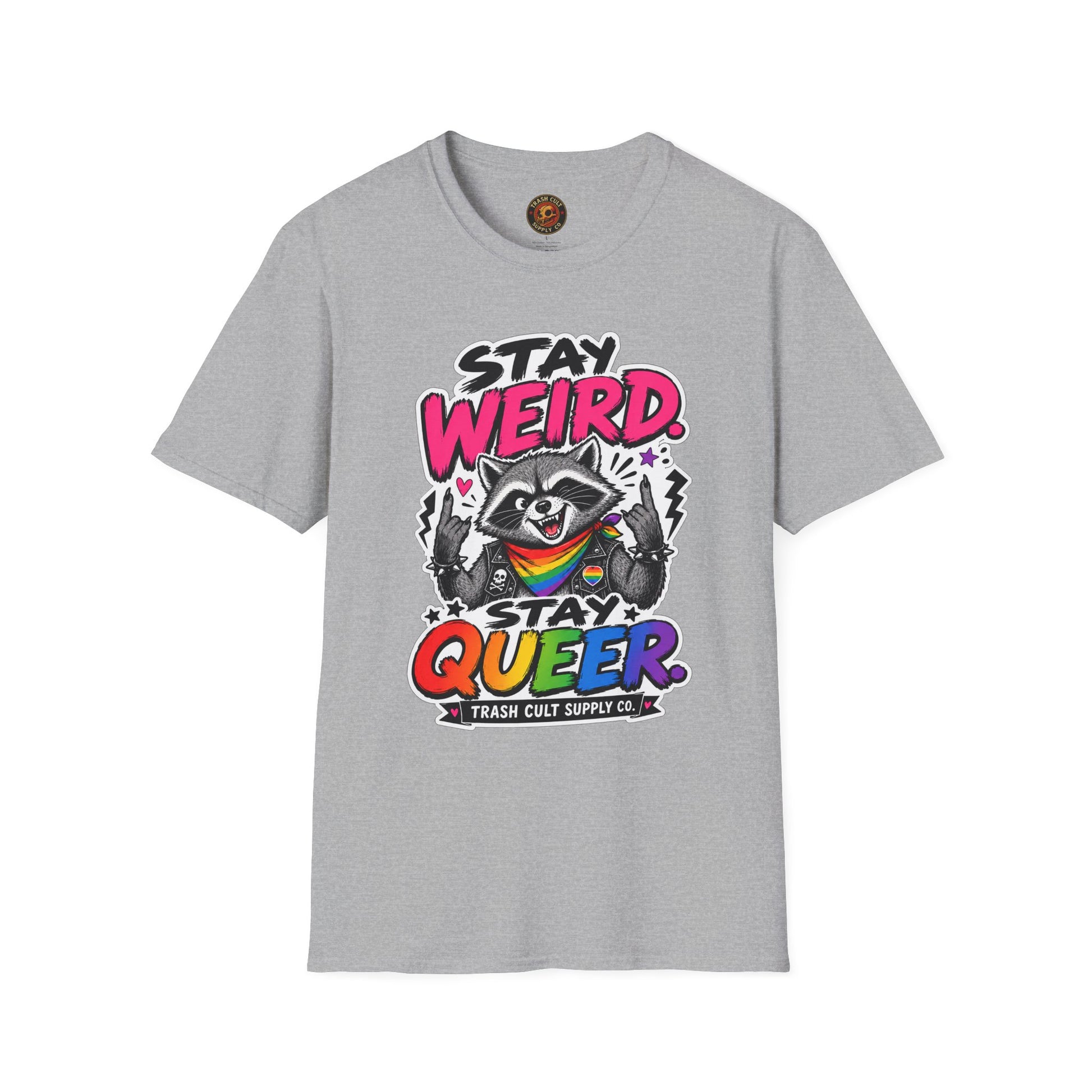 T-Shirt — "Stay Weird" Pride Raccoon Tee (Stay Queer)