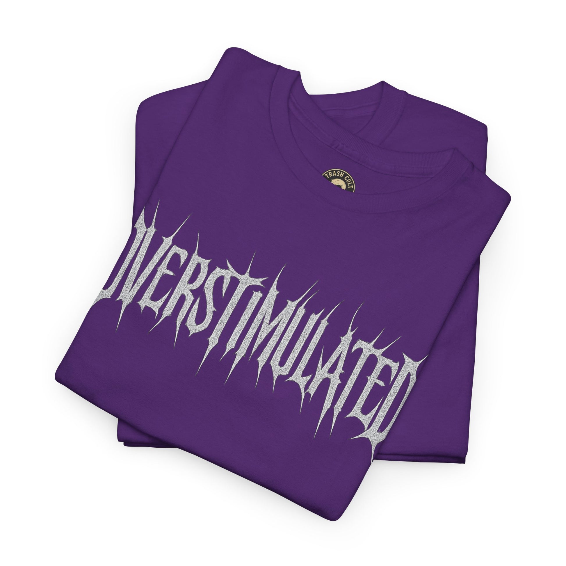 OVERSTIMULATED Metalcore Grunge Shirt – White on Black Distressed Font Tee