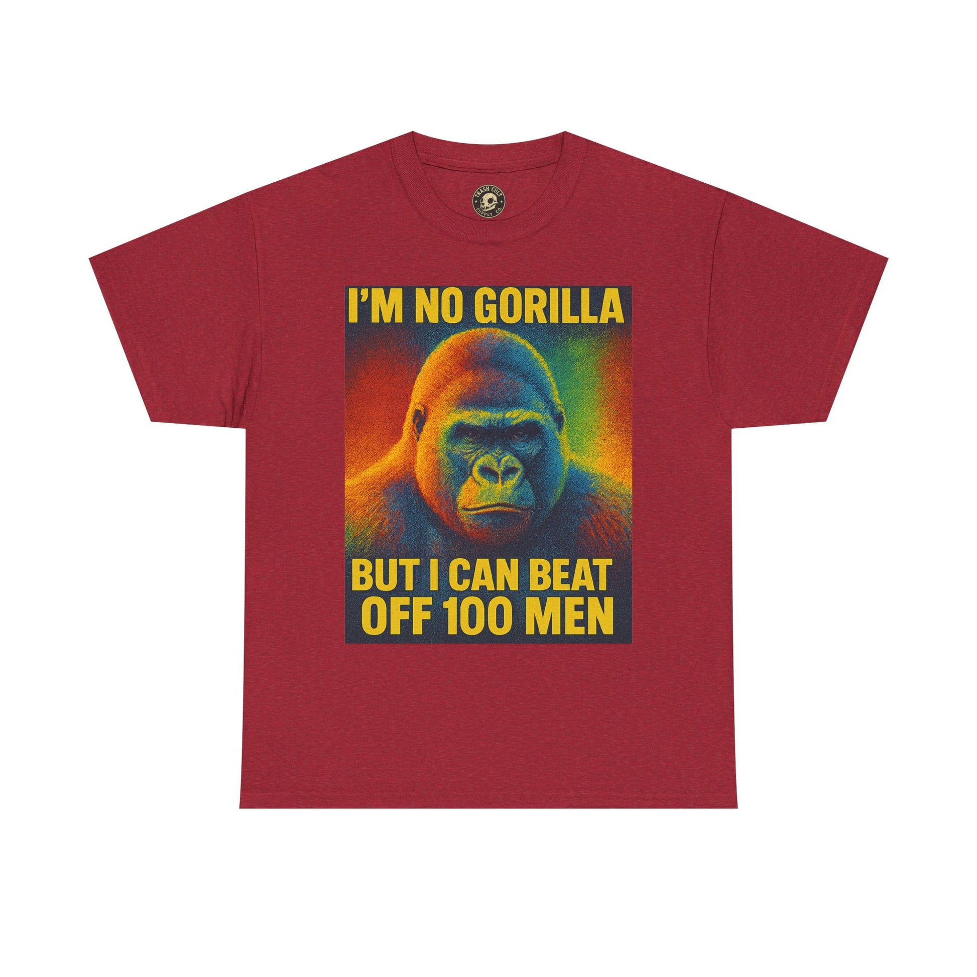 I’m No Gorilla But I Can Beat Off 100 Men Shirt – Multicolor Halftone Gorilla Tee on Gildan 5000