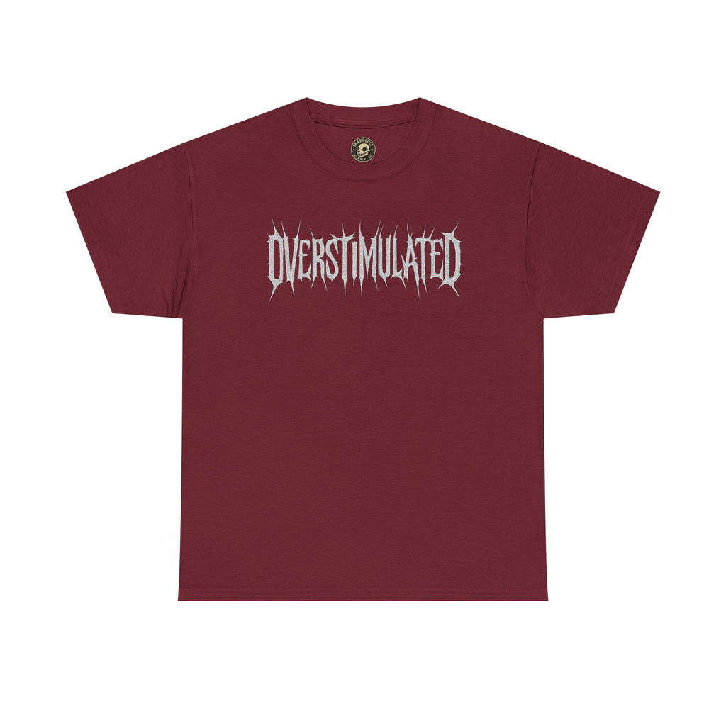 OVERSTIMULATED Metalcore Grunge Shirt – White on Black Distressed Font Tee