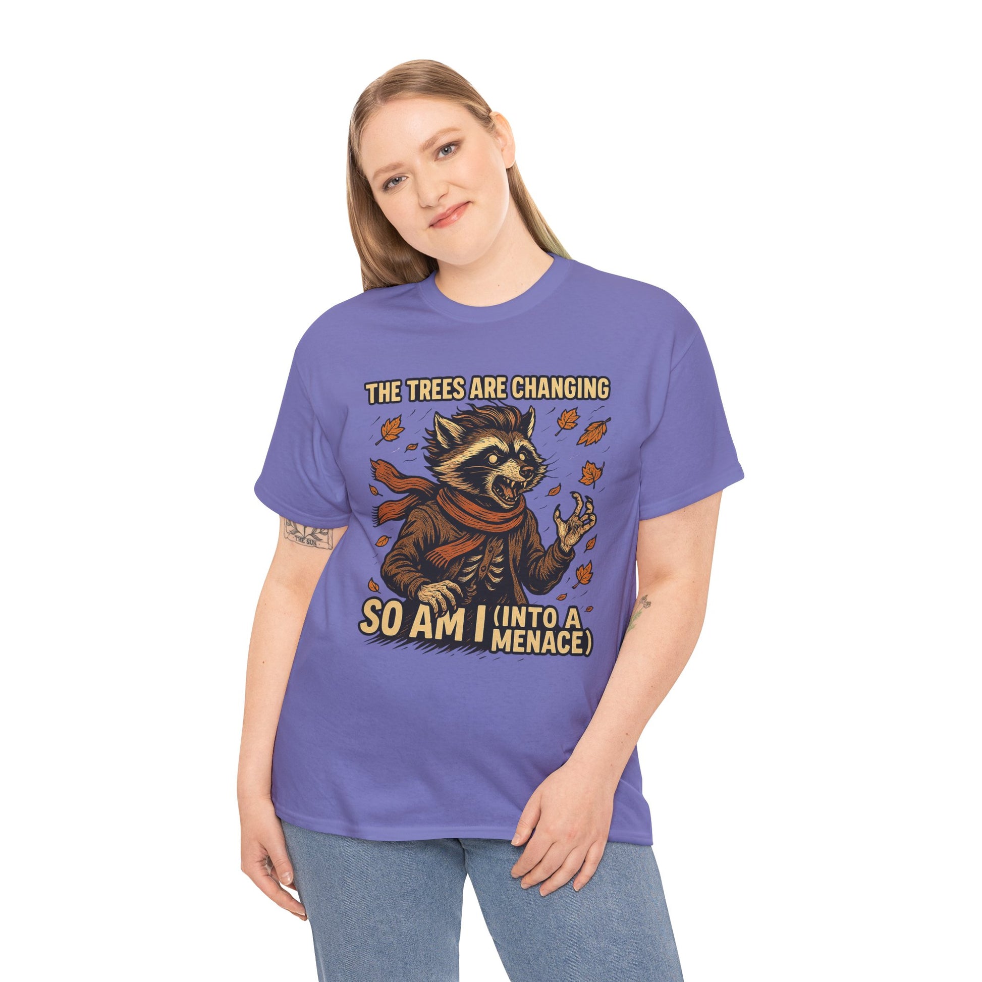 So Am I (Into a Menace) Shirt – Raccoon Transformation Fall Tee – The Trees Are Changing T-Shirt – Fall of Humanity Collection – Trash Cult Supply Co.