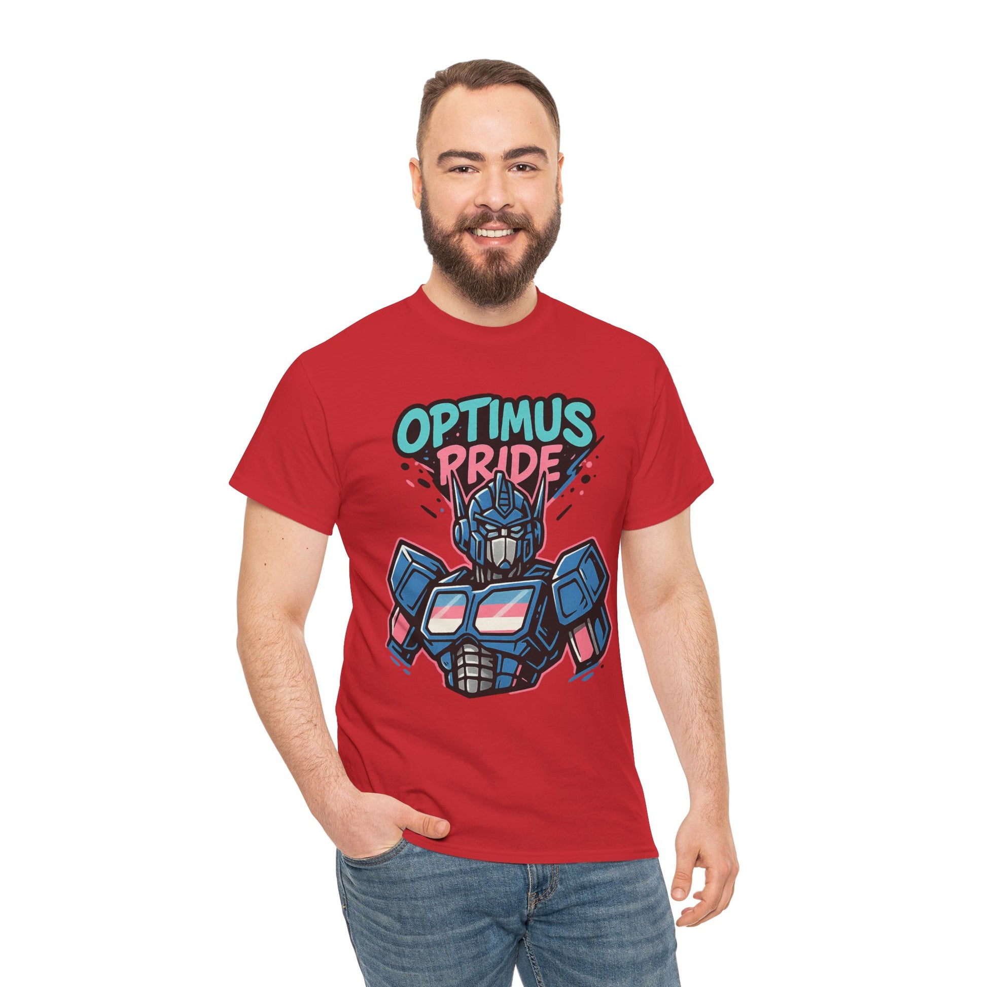 Optimus Pride T-Shirt – Trans Pride Robot Graphic Tee | Gildan 5000 Unisex Shirt