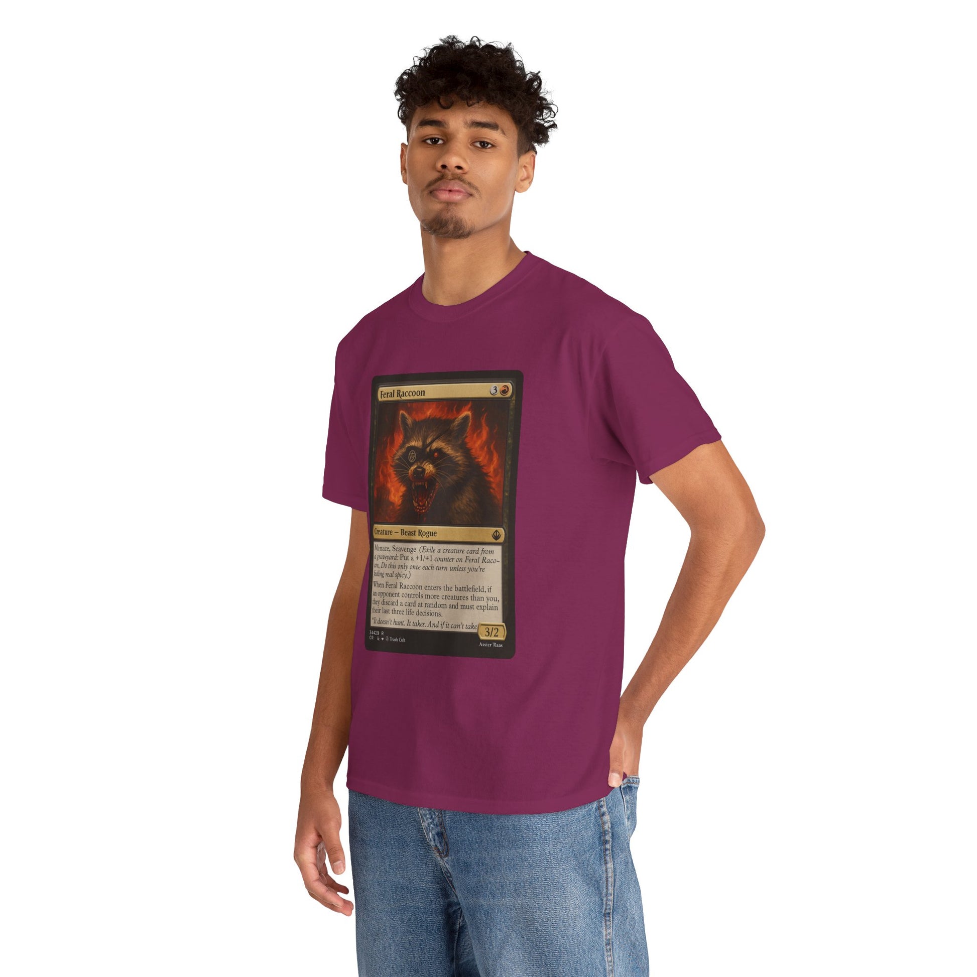 Feral Raccoon Magic Card Shirt – MTG-Inspired Beast Rogue Tee, Trash Cult Creature Card, Gildan 5000 Unisex T-Shirt