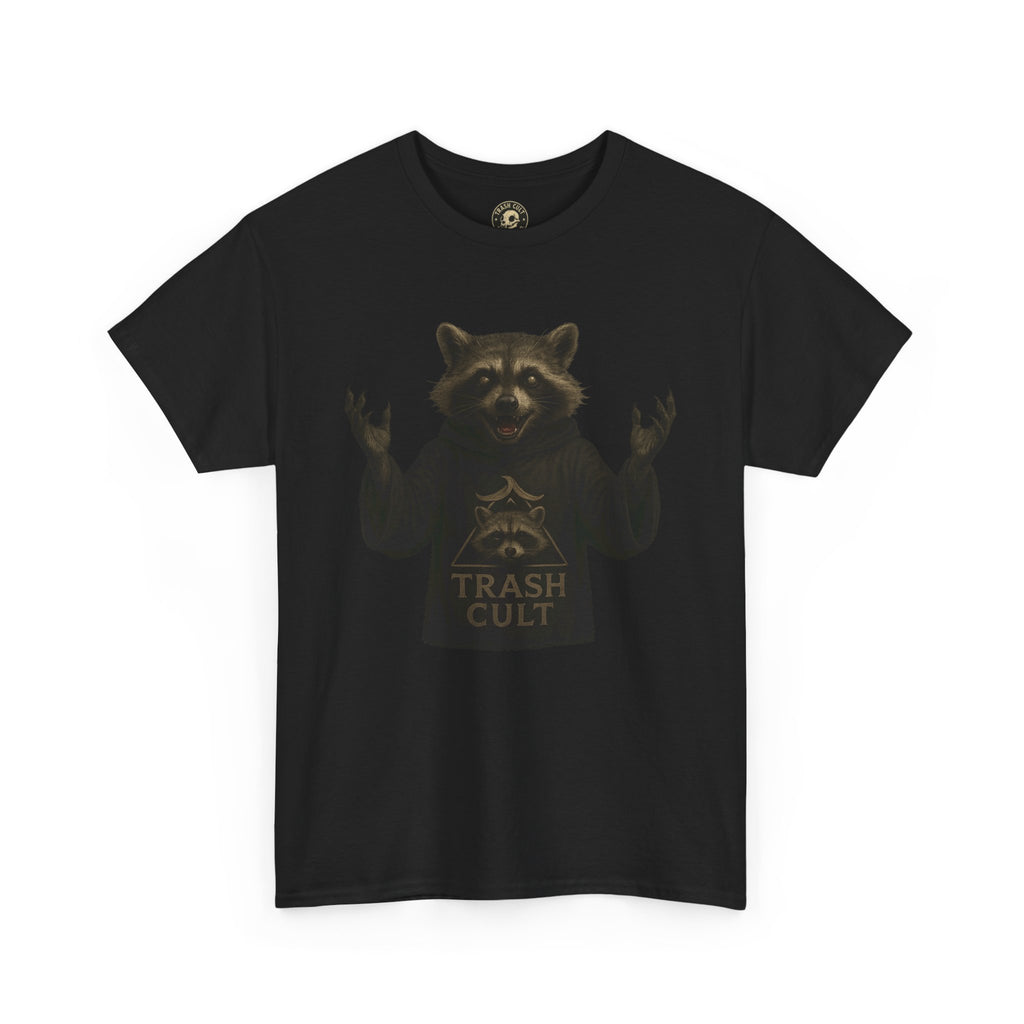 Raccoon Cult Leader Shirt – Trash Cult Unhinged Mascot Tee for Dark Fabrics | Gildan 5000